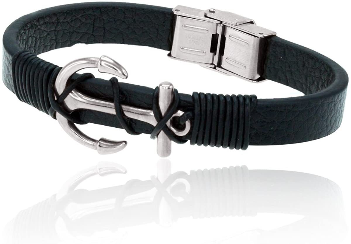 Karisma Lederarmband Männer 316 L Silber Anker Edelstahl Maritim - 21cm Farbwahl