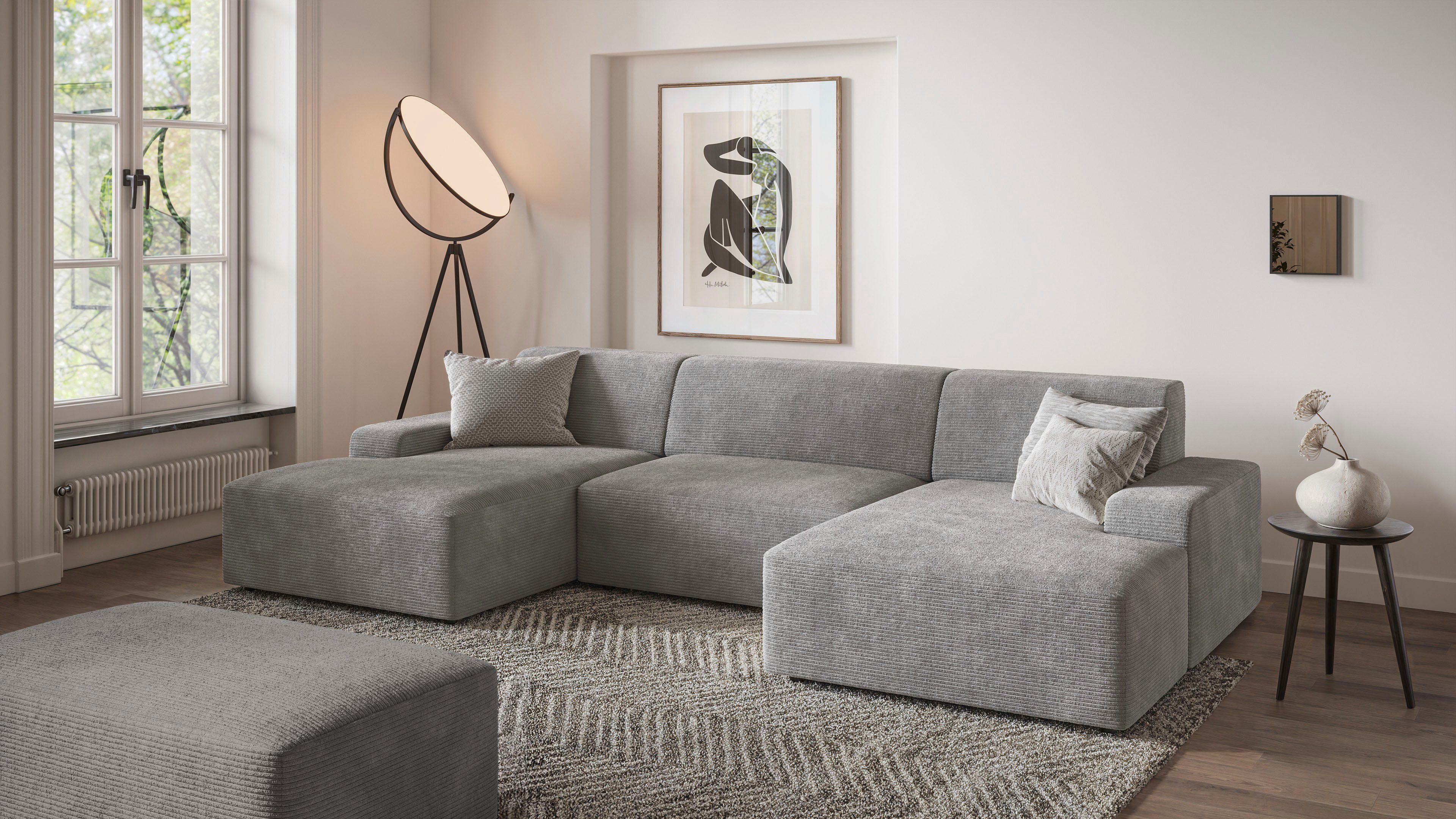 TRENDMANUFAKTUR Hocker Wien, XXL Polsterhocker, passende Ergänzung zur Serie, in trendigem Cordstoff, großzüge Breite von 112 cm