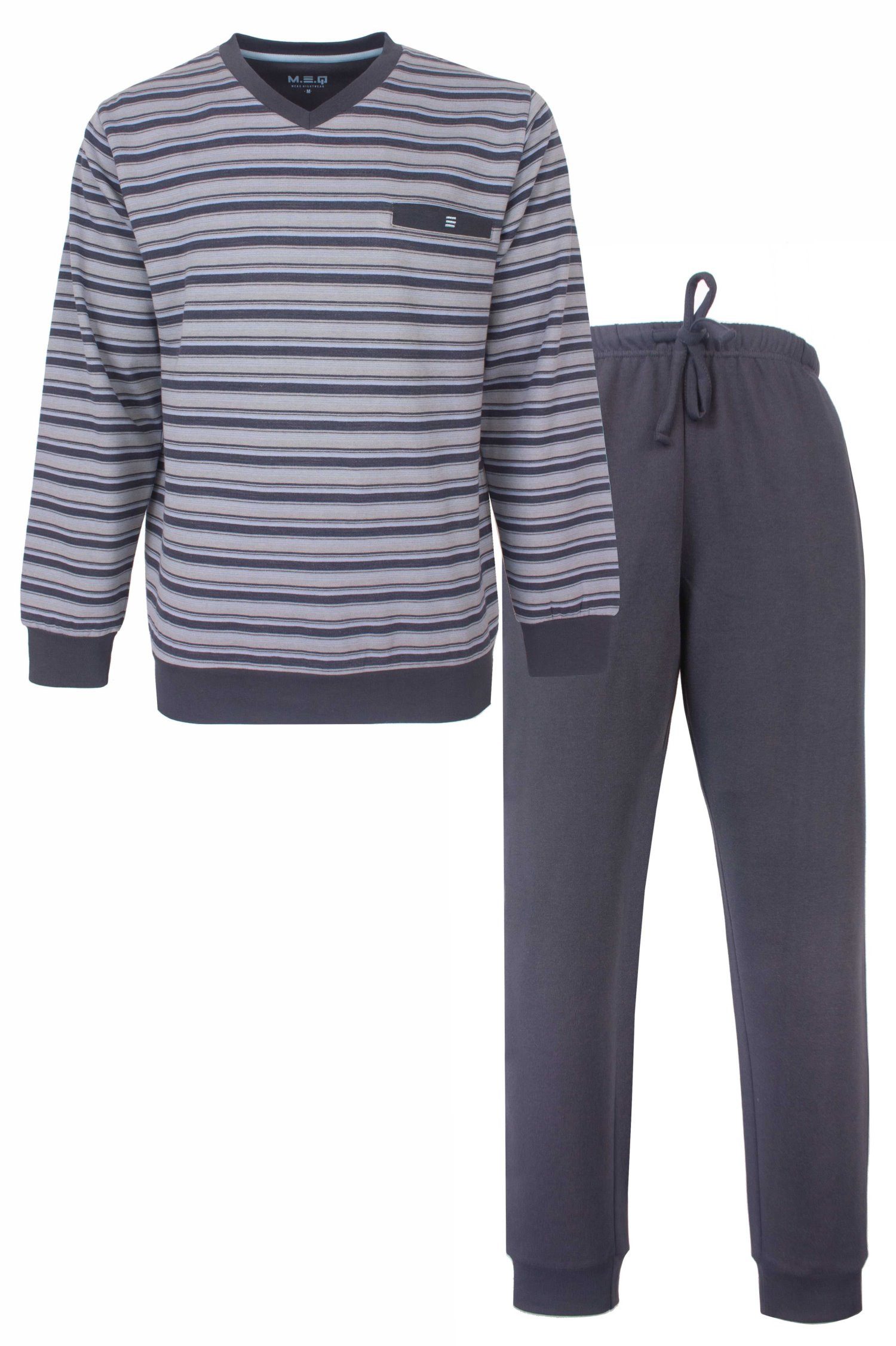 M.E.Q. Schlafanzug Herren microfleece Pyjama mit Bündchen (2 tlg) Warm