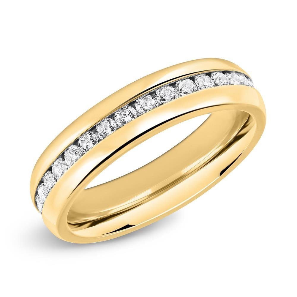Unique Fingerring Vergoldeter Edelstahlring mit Zirkonia in 5mm Breite
