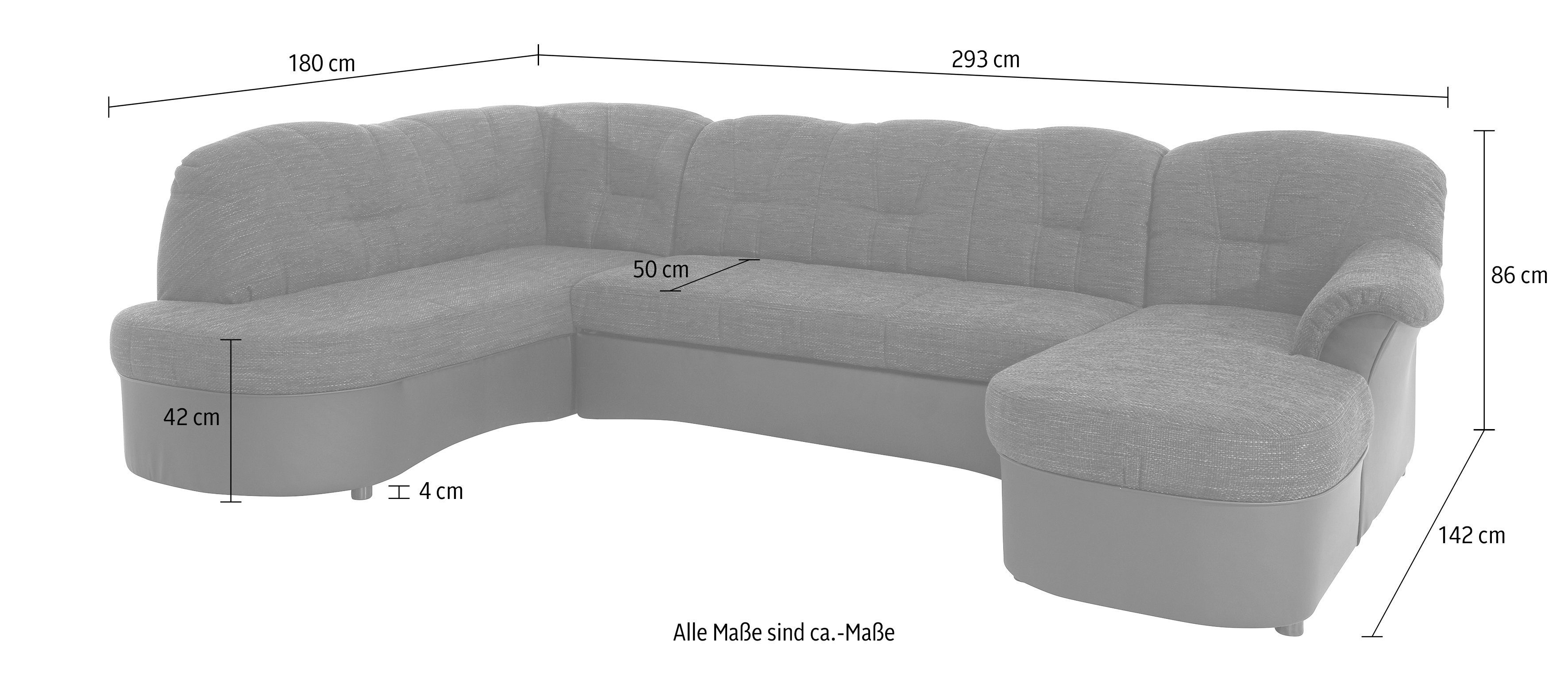 DOMO collection Wohnlandschaft FLORES 293x180x86 cm, hochwertig, komfortabel, U-Form, 3 Teile, wahlw. mit Bettfunktion, wahlw. mit Federkern, Unser Dauertiefpre – Bild 5 von 5