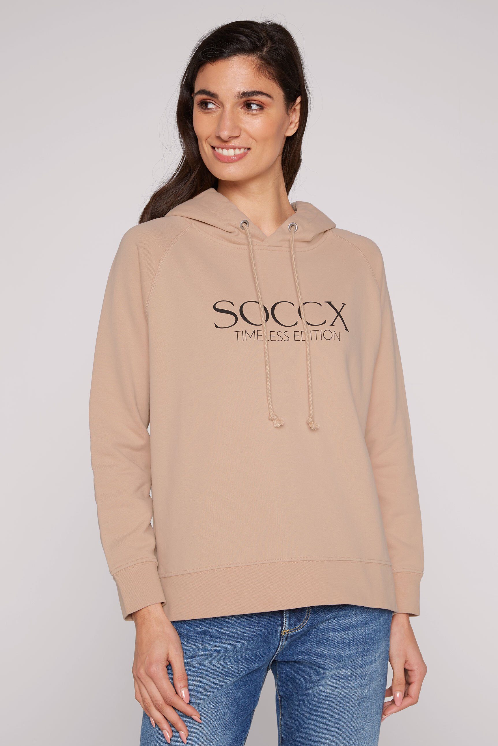 SOCCX Kapuzensweatshirt mit Seitenschlitze, Rippbündchen an Ärmeln und am  geschlitzten Saum