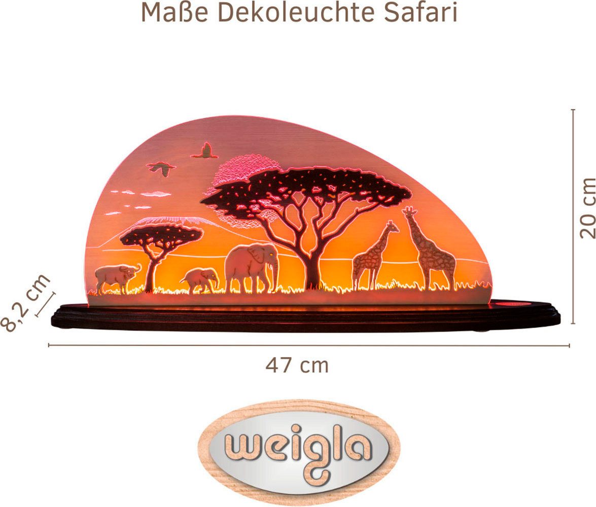 Weigla LED Dekolicht Safari, Holz & Acrylglas, ROT-NATUR-BRAUN, Made in Germany, LED wechselbar, Neutralweiß, Erzgebirge garantiert, afrikanische Deko Innen, Dekolampe