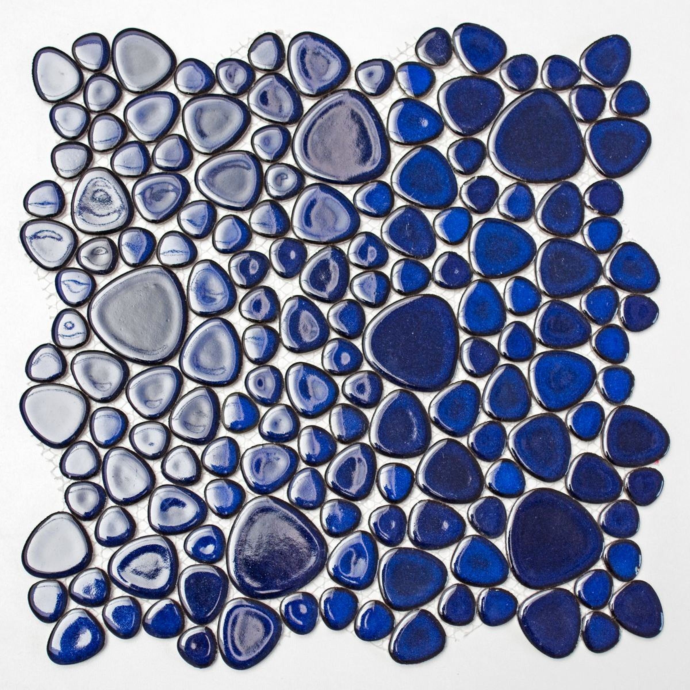 Mosani Mosaikfliesen Kieselmosaik Pebbles Keramikdrops blau glänzend Fliesenspiegel