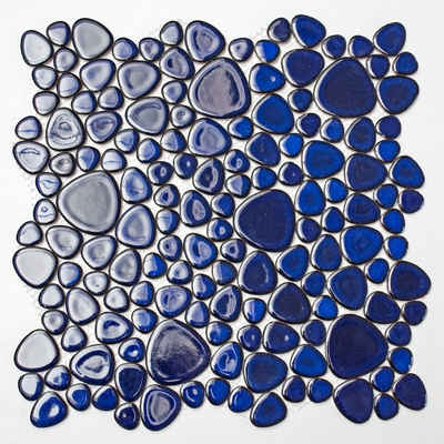 Mosani Mosaikfliesen Kieselmosaik Pebbles Keramikdrops blau glänzend Fliesenspiegel