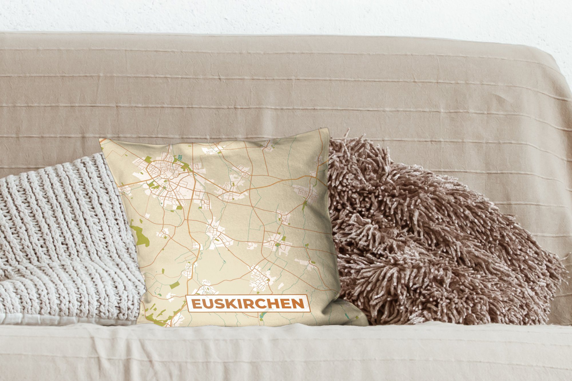 Schlafzimmer, Dekokissen mit Stadtplan Karte MuchoWow - Zierkissen - Vintage, für Euskirchen - Wohzimmer, Deko, Sofakissen Karte Füllung -