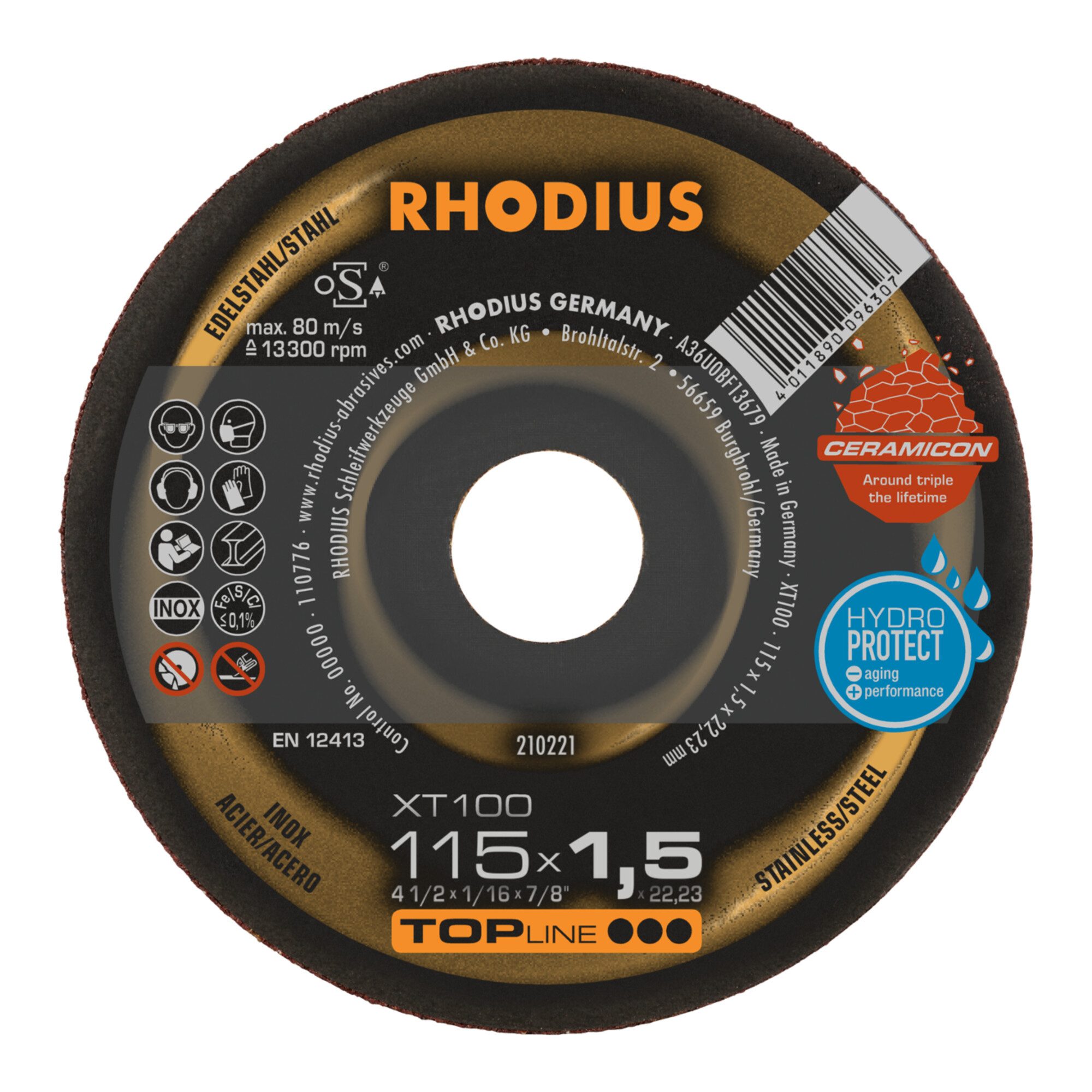 Rhodius Trennscheibe RHODIUS TOPline XT100 EXTENDED Extradünne Trennscheibe 115 x 1,5 x 22