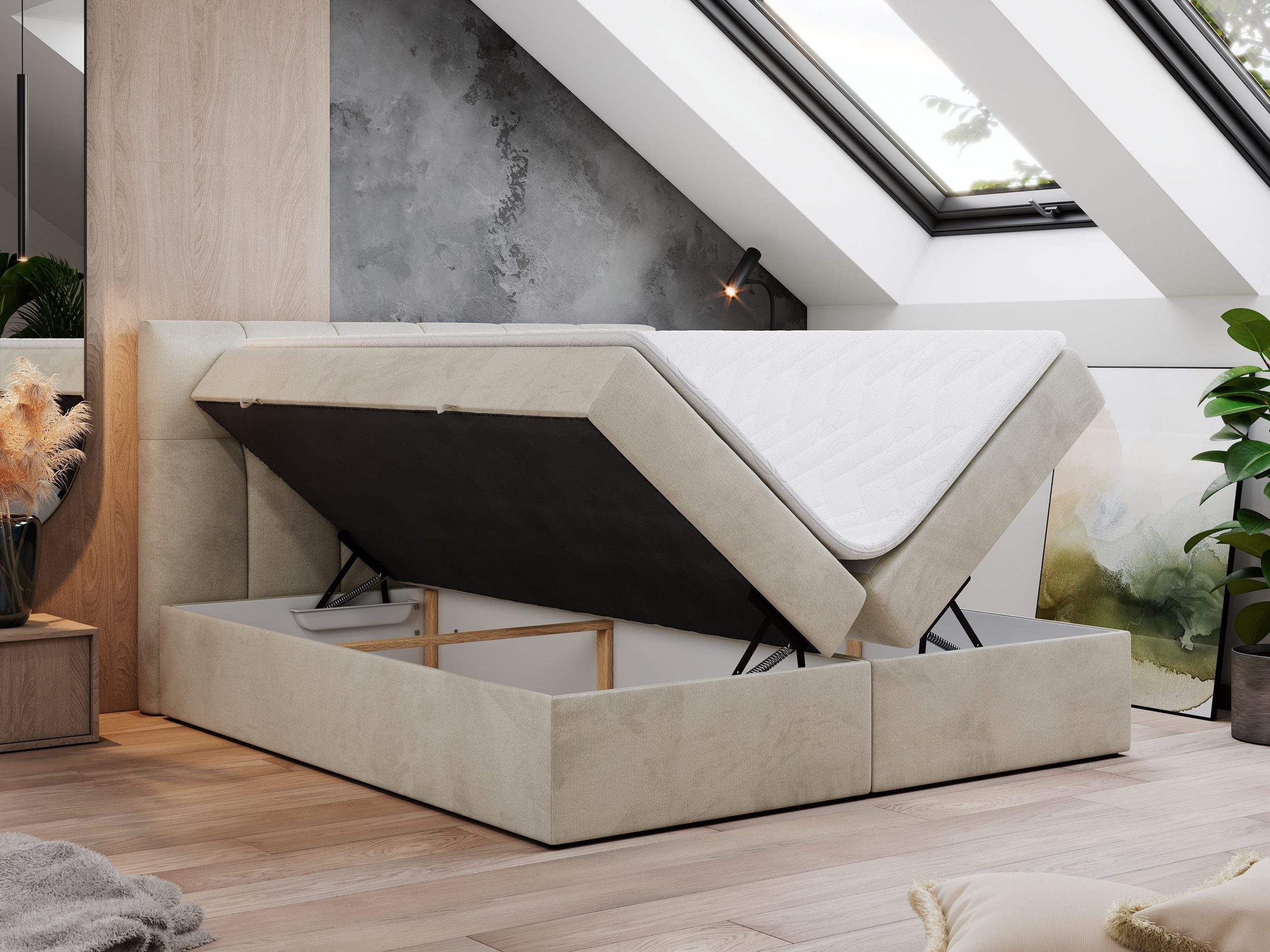 MKS MÖBEL Boxspringbett Rico (Set, Packung, T30-Schaum, Polsterbett, 7 Härtezonen, H3-Matratze), mit Bettkästen, Doppelbett mit Multipocket-Matratzen und Topper
