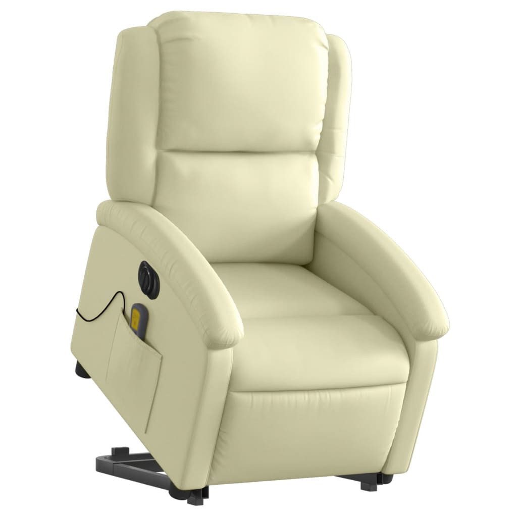 vidaXL Sessel Massagesessel mit Aufstehhilfe Elektrisch Creme Echtleder (1-St)