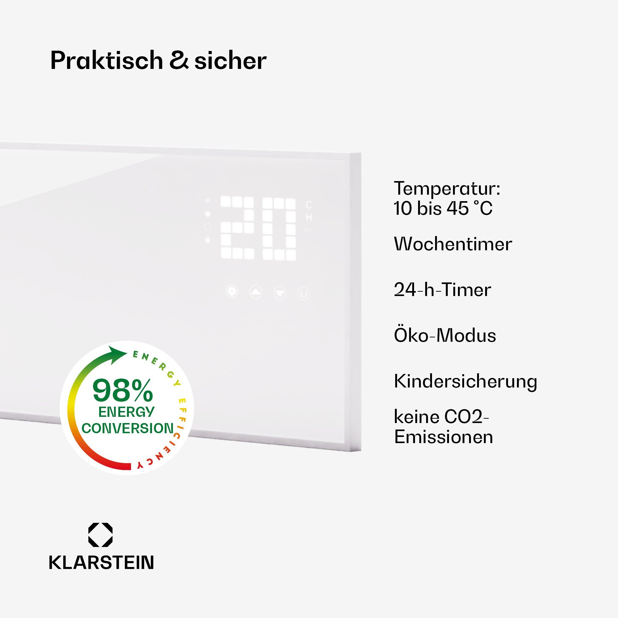 Bornholm, Smart Wärmestrahlung Thermostat Heizung Infrarot Heizkörper elektrischer Klarstein mit Wonderwall