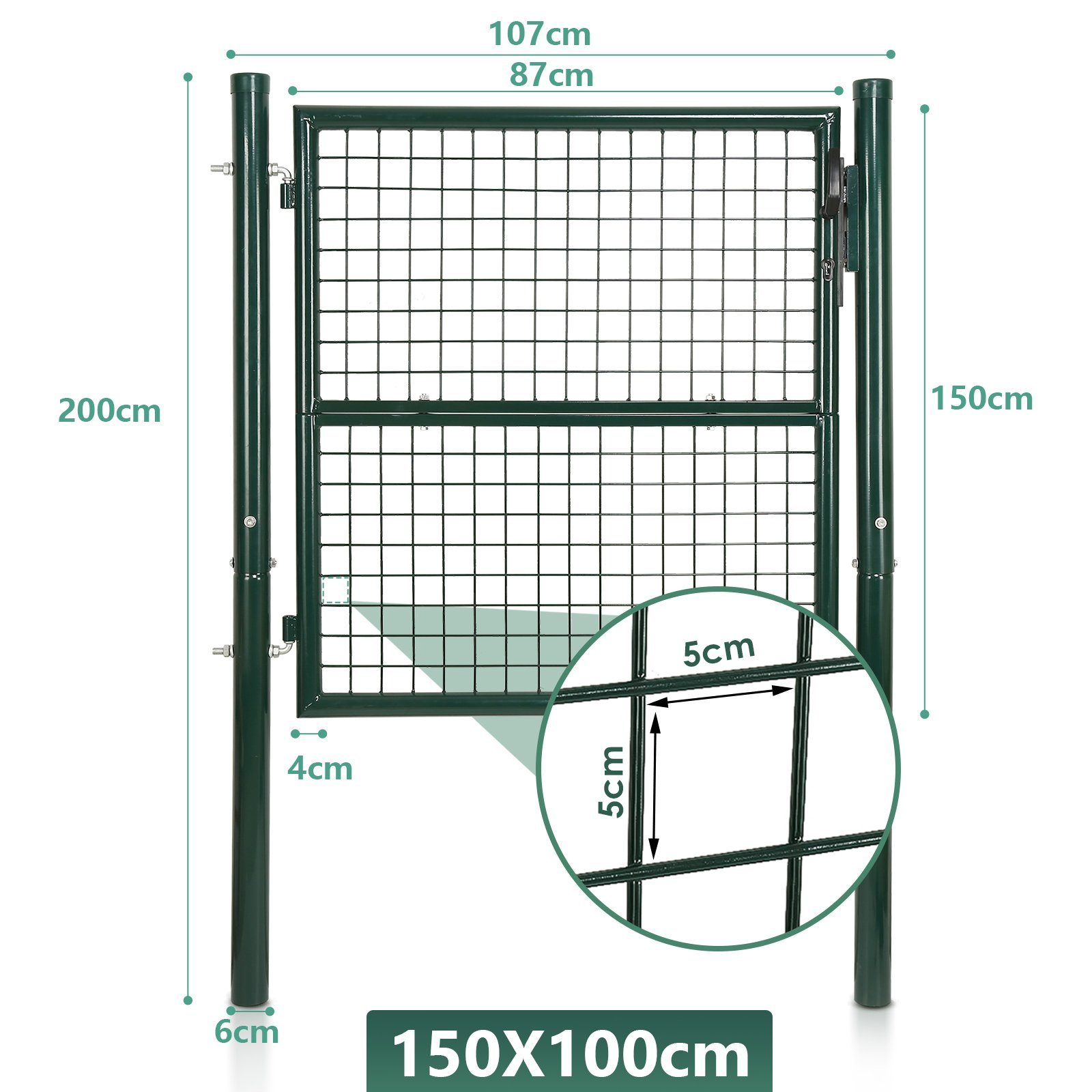Clanmacy Gartentor Gartentor Gartentür Metall Zauntür Grün Rundpfosten 150x günstig online kaufen