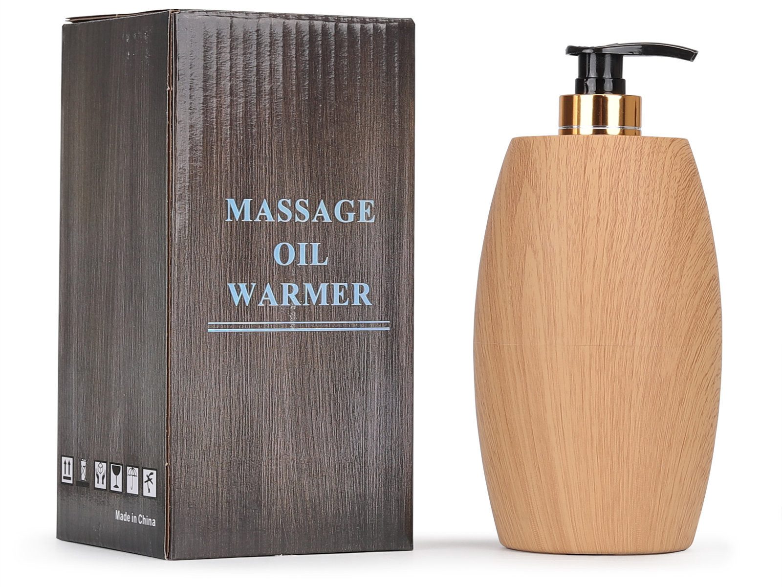 Habys Massageliege Massageöl-Erwärmer mit 300 ml Flasche Hellbraun