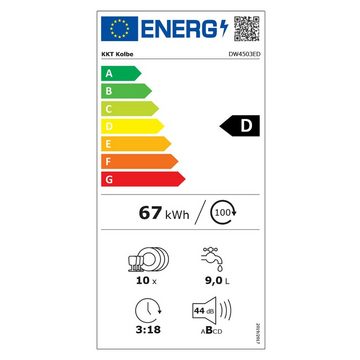 KKT KOLBE teilintegrierbarer Geschirrspüler, DW4503ED, 9 l, 10 Maßgedecke, 45cm / Edelstahl / AquaStop / 7 Spülprogramme / 10 Maßgedecke