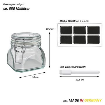 Wellgro Vorratsglas Einmachglas mit Bügelverschluss - 550 ml, (6-tlg)