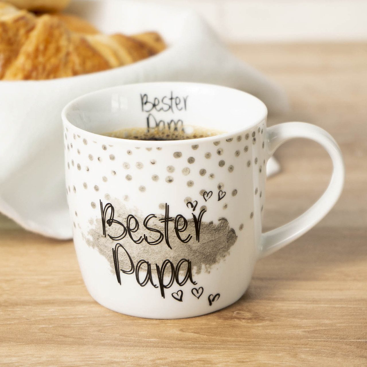 Geda Labels GmbH Tasse Bester Papa silber, 1-tlg., Porzellan, Silber, 300ml, mit Herzhenkel