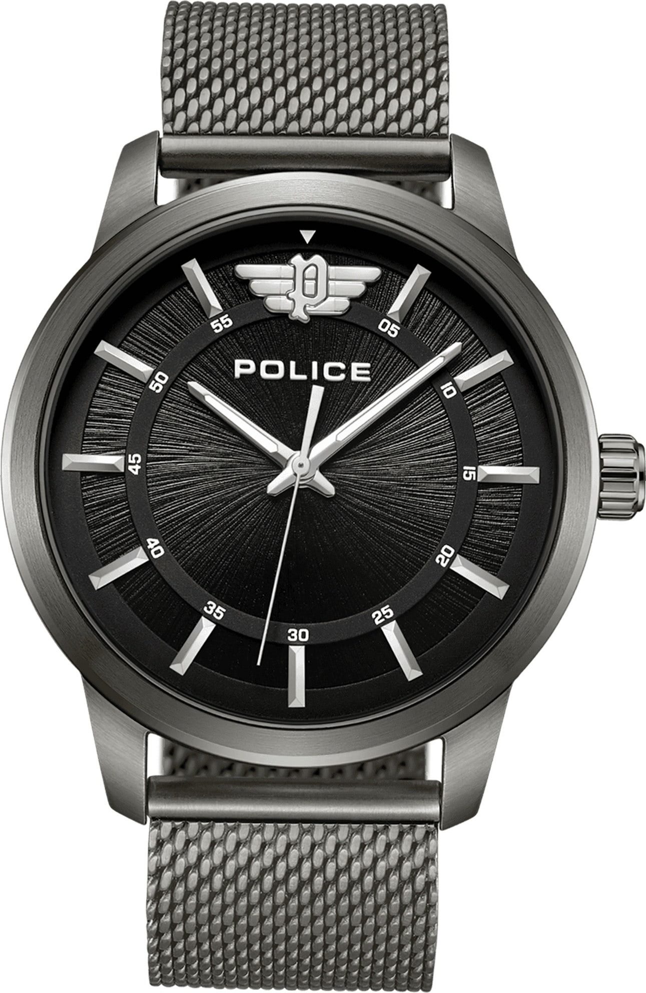 Police Quarzuhr Police Herrenuhr Edelstahl dunkelgrau, (Analoguhr), Herrenuhr rund, extra groß (ca. 44x52mm) Edelstahlarmband