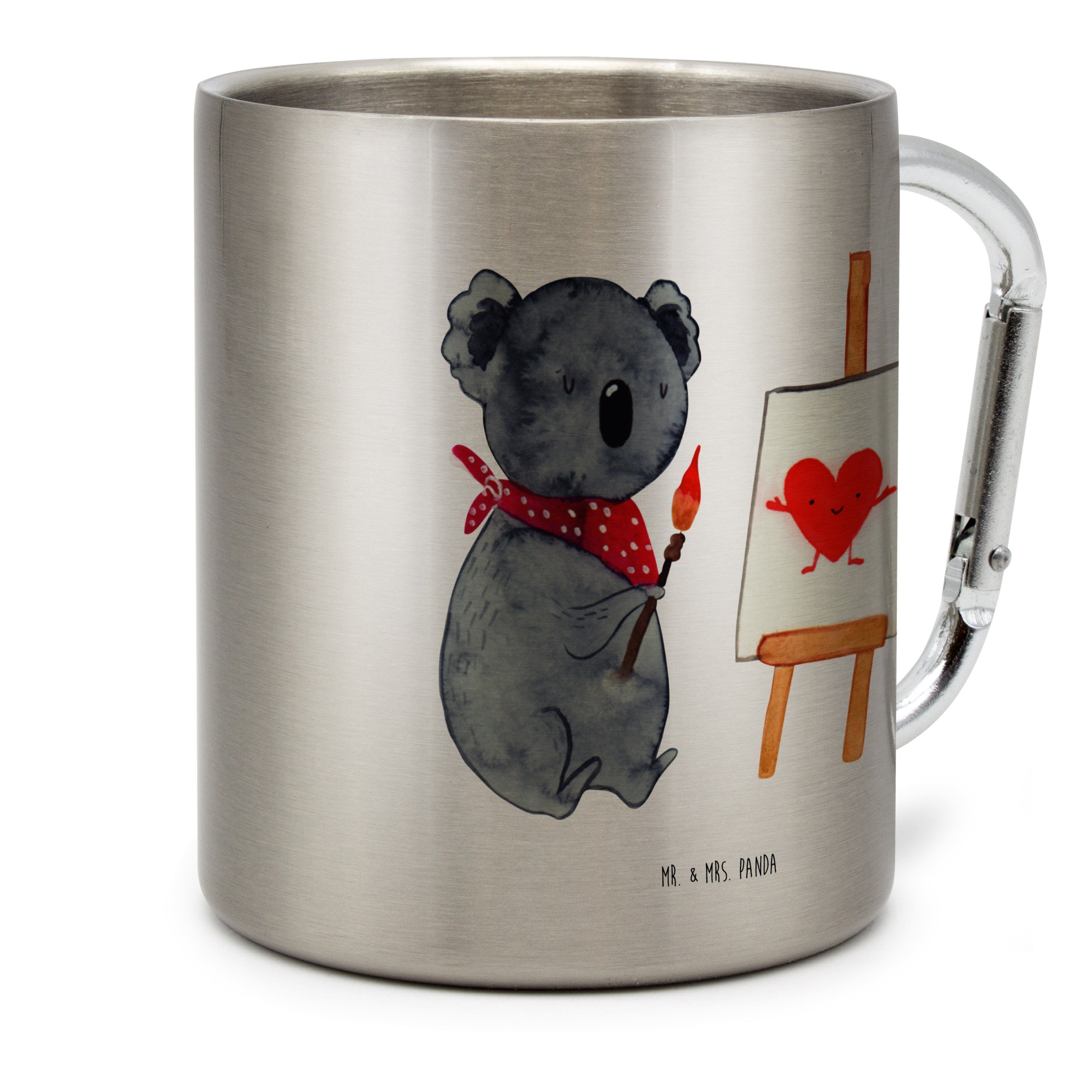Mr. & Mrs. Panda Tasse Koala Künstler, Thermobecher, Transparent, Trinkbecher Edelstahl, Iso, Edelstahl, karabiner tasse Geschenk isoliertasse