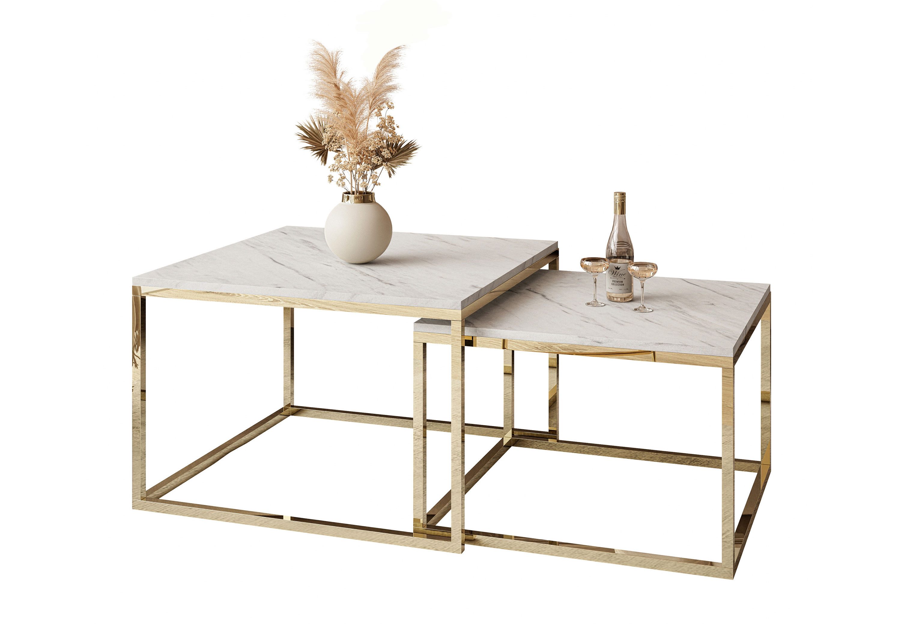 Lookway Couchtisch YOSHI LEVANTO 2in1 mit Goldenem Chromgestell (2er-Set), günstig online kaufen