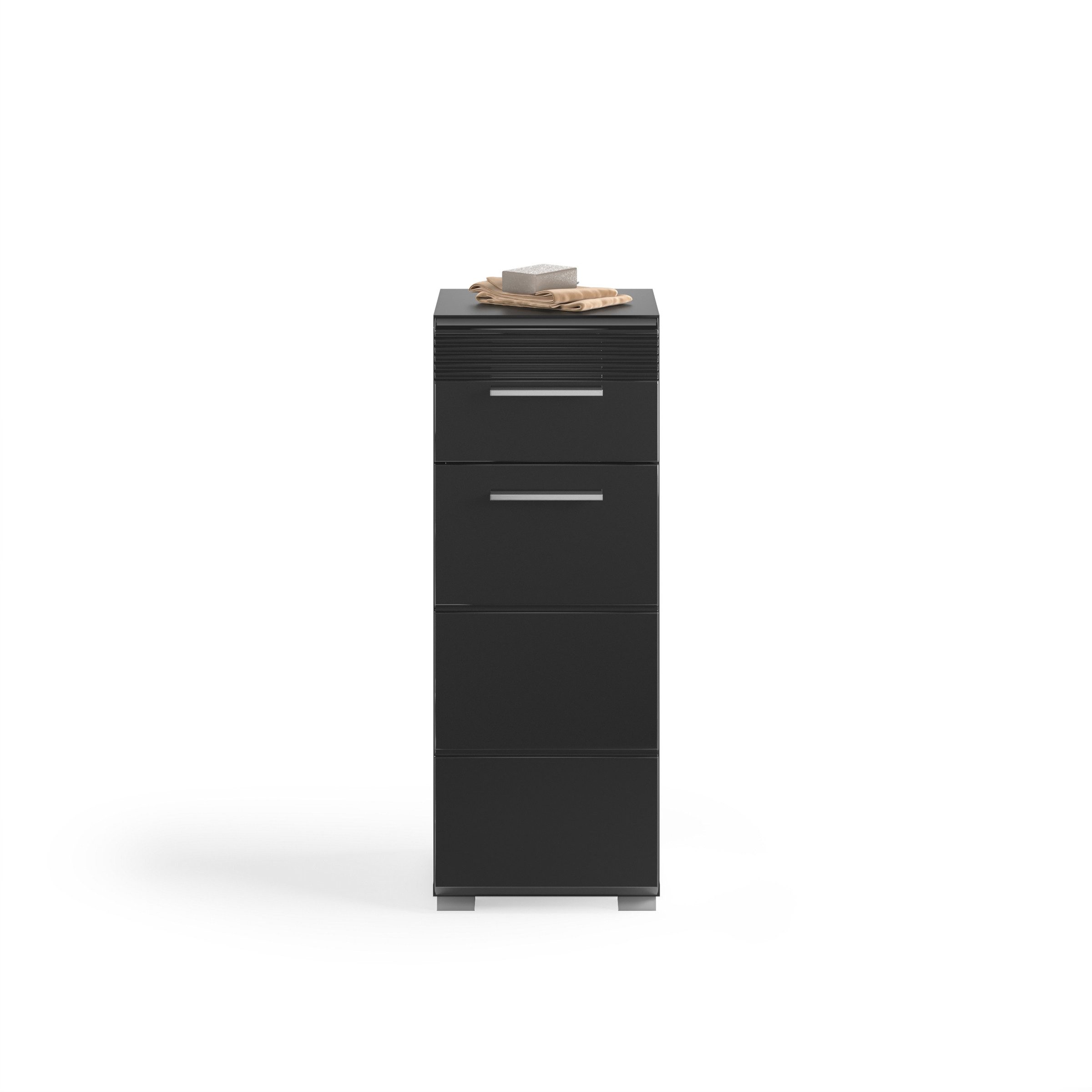 xonox.home Hochschrank in Schwarz Hochglanz - 30x80x31cm (BxHxT)