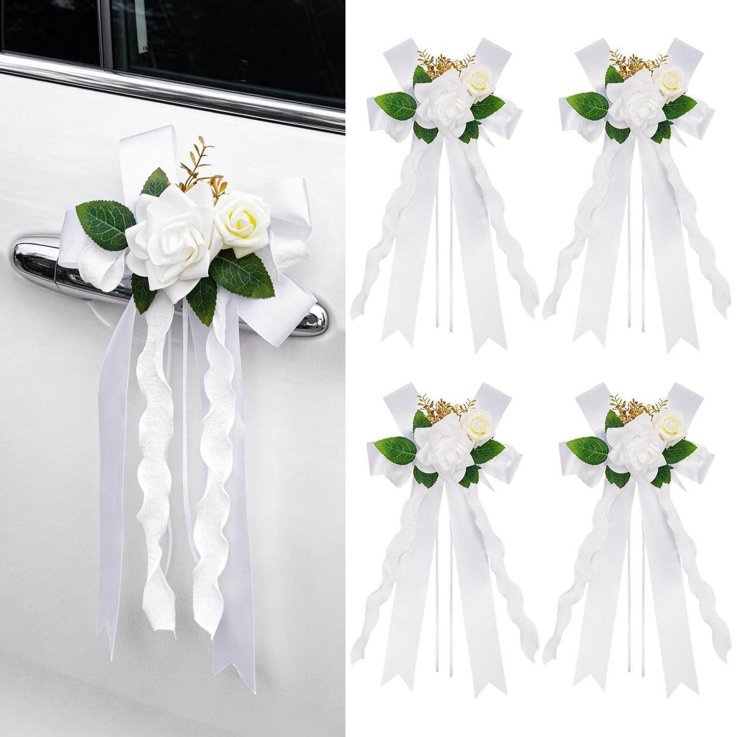 LuxusKollektion Girlande Hochzeitsauto Deko Set 4-teilig Weiss Rose
