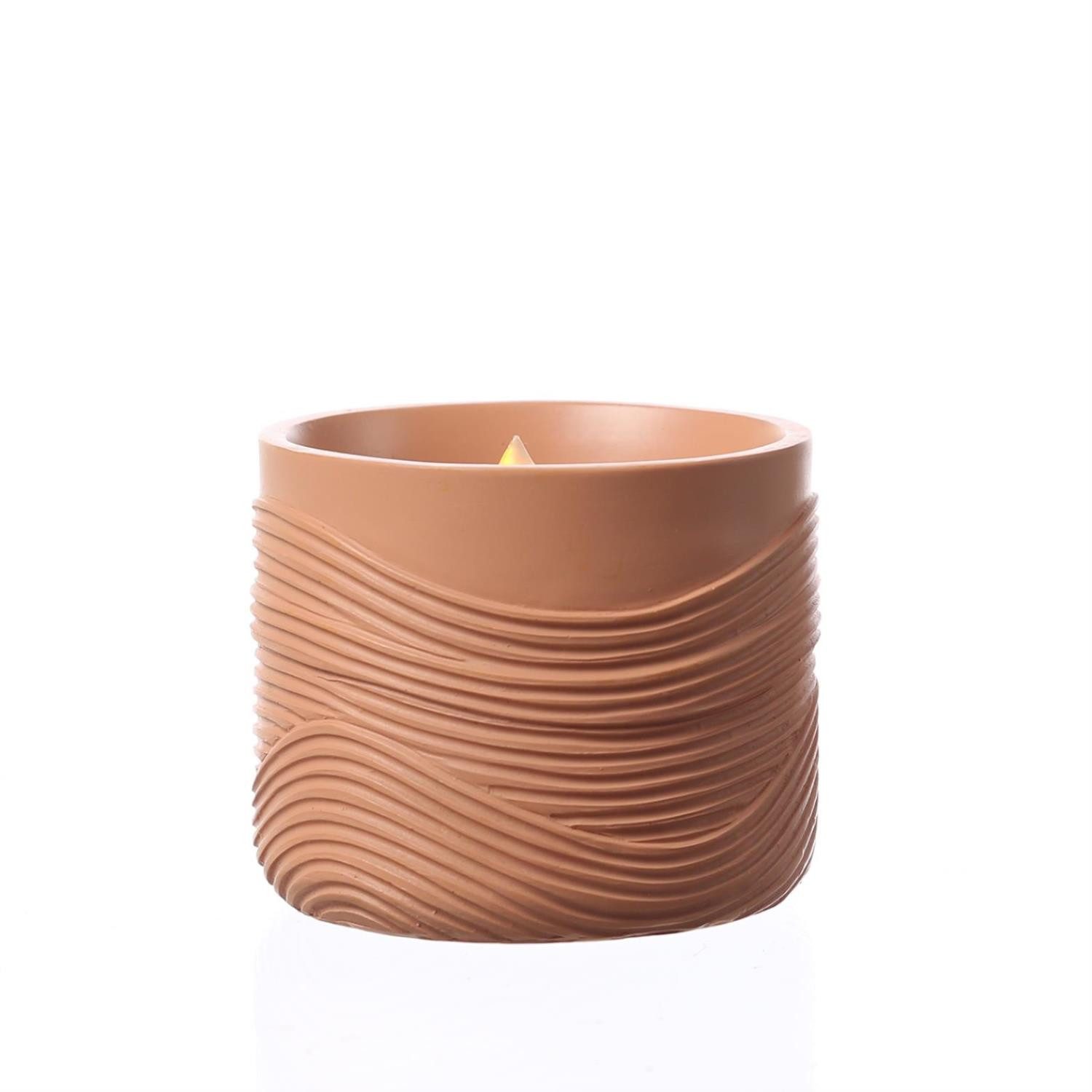 LED-Kerze LED Solar Windlicht Wellenmuster flackernd Tischleuchte terracotta