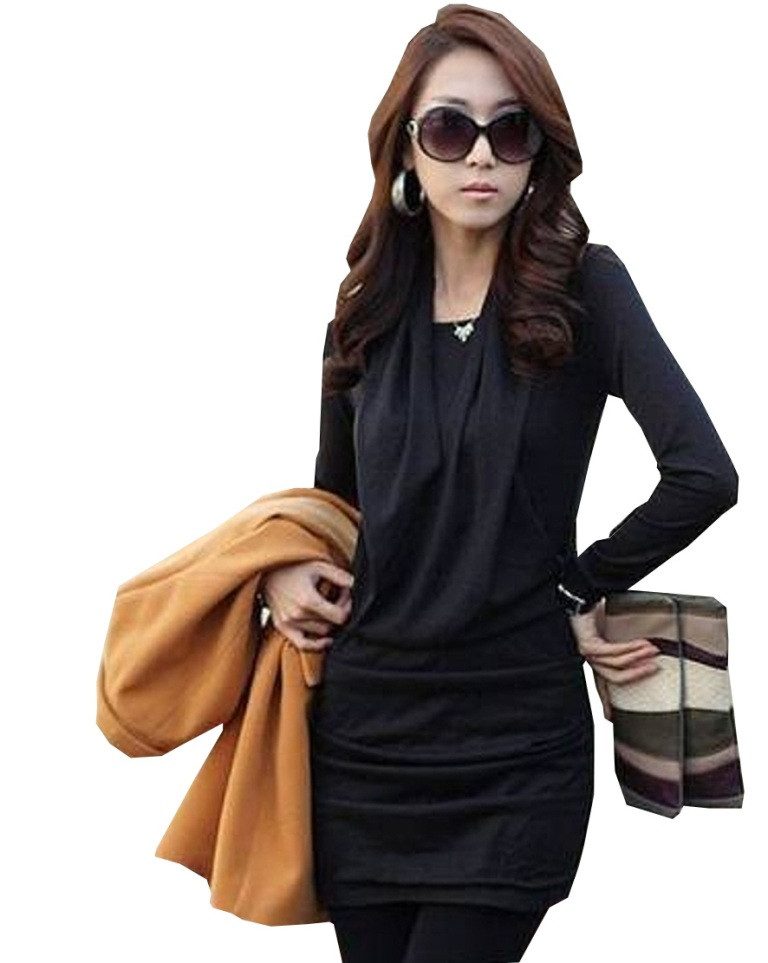 Langarmshirt Damen Longsleeve mit Wasserfallkragen – Baumwolle Stretch Shirt Felic.