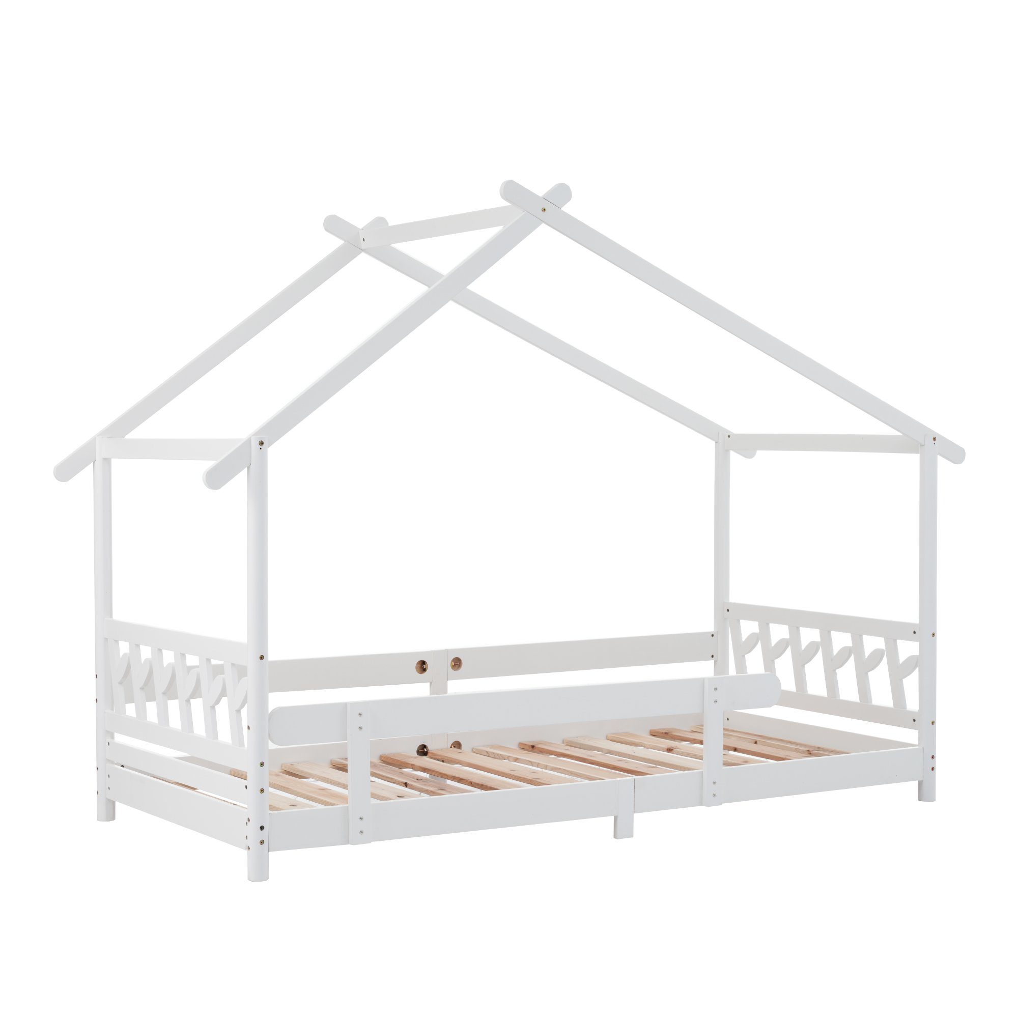 Kinderbett Rausfallschutz für Einzelbett SPLOE Ohne Weiß Kinderbett Gitter HAUSS 200x90cm, und (Mit Matratze Lattenrost), Kinder Holzbett Hausbett Jugendliche Bettrahmen und mit