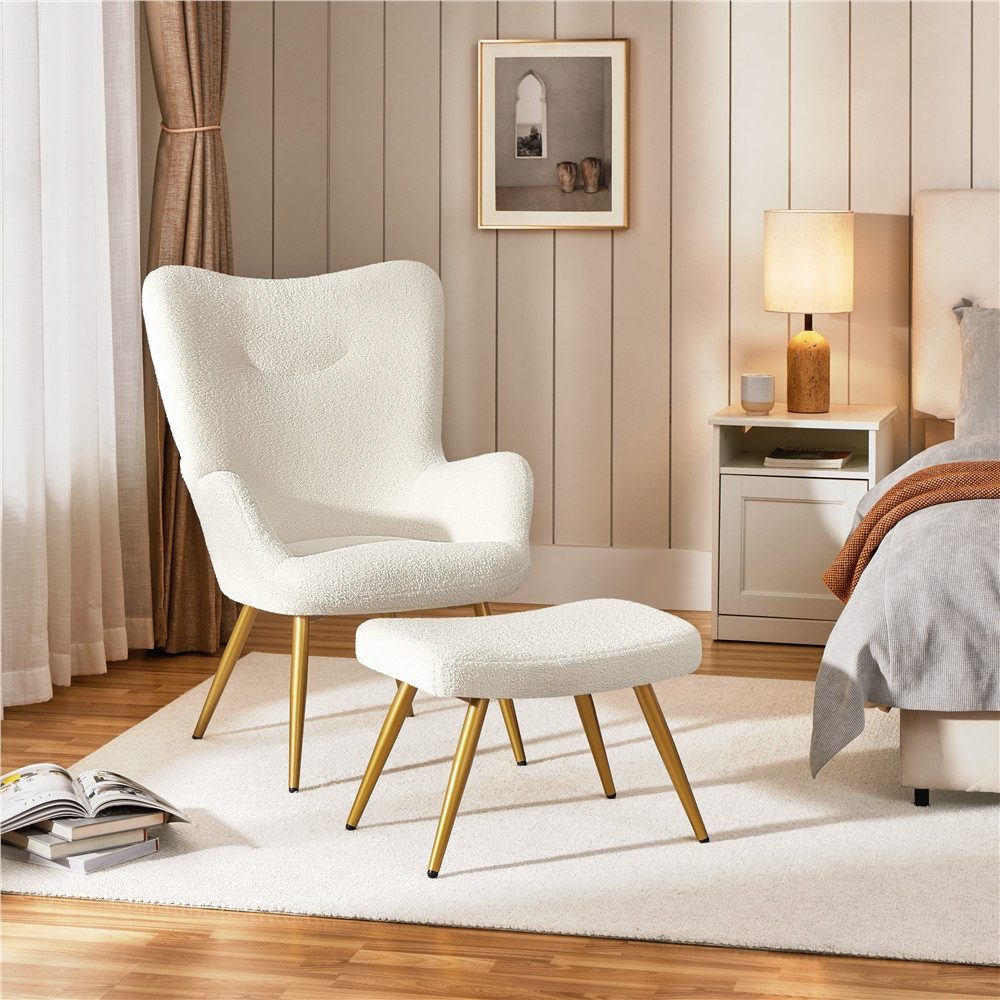 Yaheetech Relaxsessel Ohrensessel mit Hocker, Loungesessel mit Klappbarer Rückenlehne