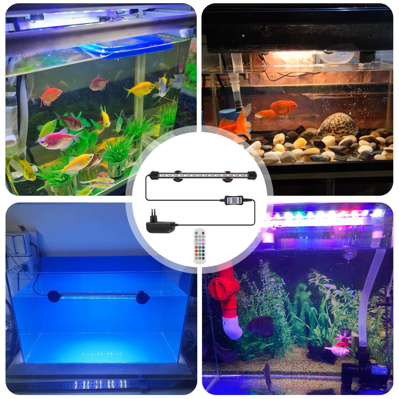 Jibenhome Aquarium-Beleuchtungssteuerung LED Aquarium Beleuchtung RGB,Fernbedienung & App-Bluetooth,Musiksync, IP68, Timer für Süß-/Salzwasser&Pflanzenwachstum mit Saugnäpfe