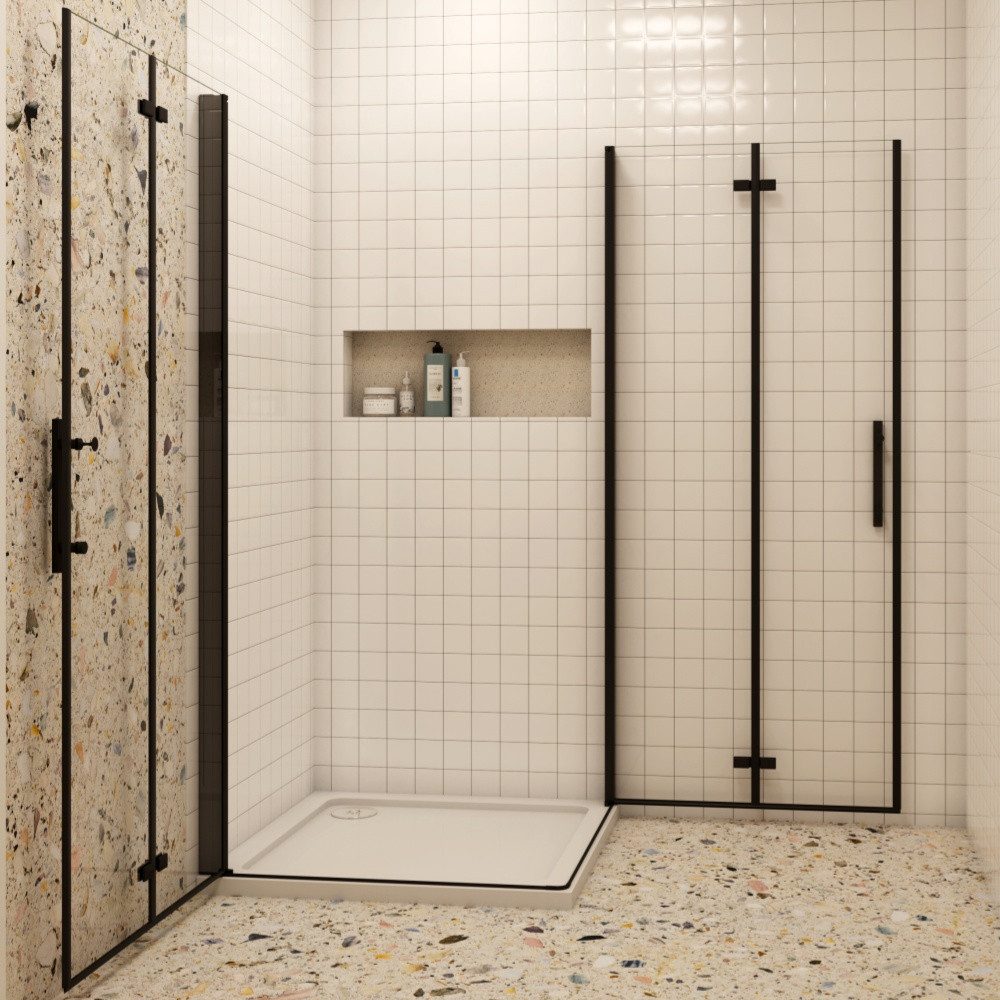 Duschparadies Dusch-Falttür 185cm Schwarz Falttür Scharniertür Duschabtrennung Duschkabine, 70x185 cm, Easyclean Sicherheitsglas, beidseitig montierbar – Bild 3 von 5