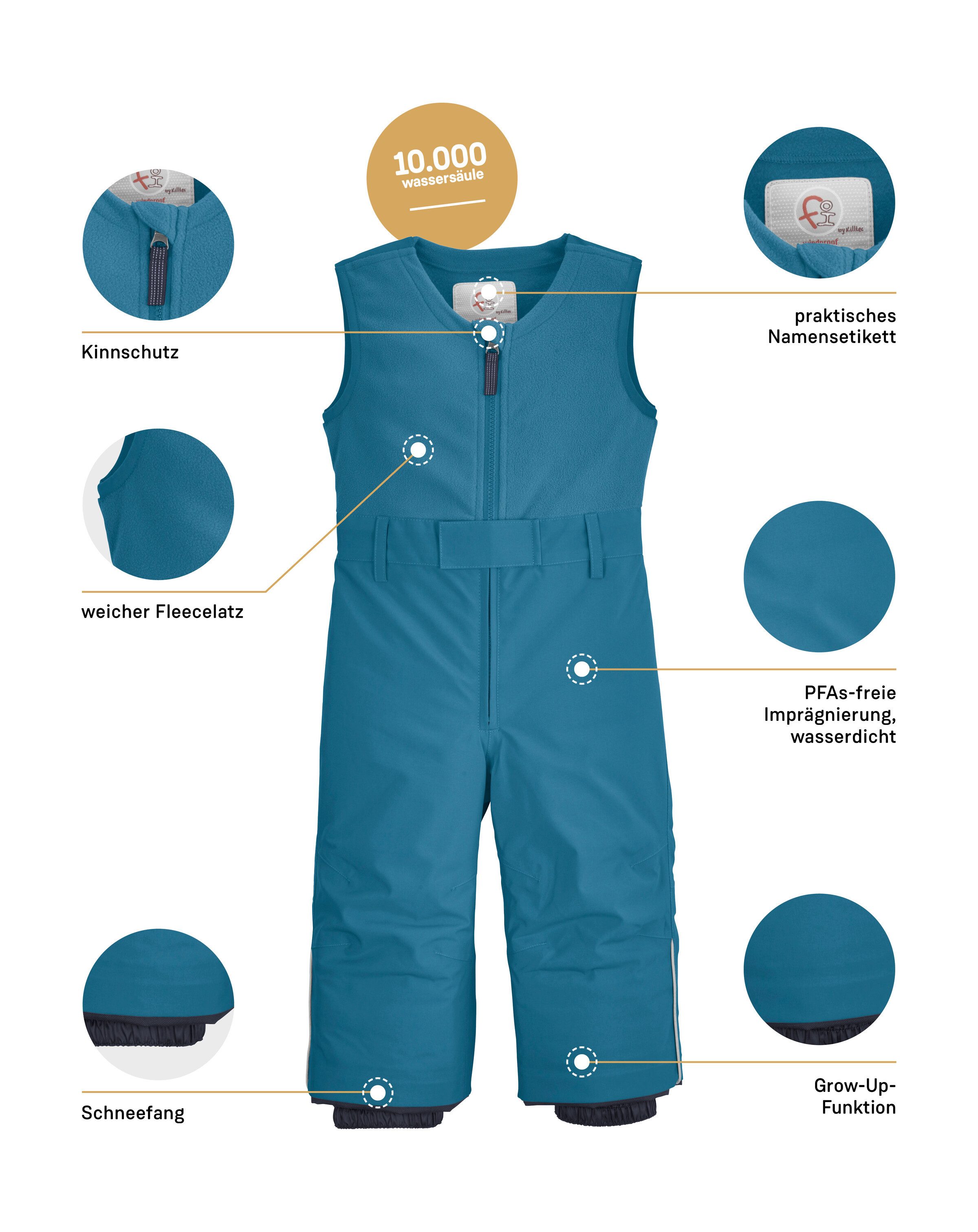 first instinct by killtec Skihose FISW 34 MNS SKI PNTS Wasserdichte, wärmende Latzhose mit Schneefang und Grow-Up-Funktion