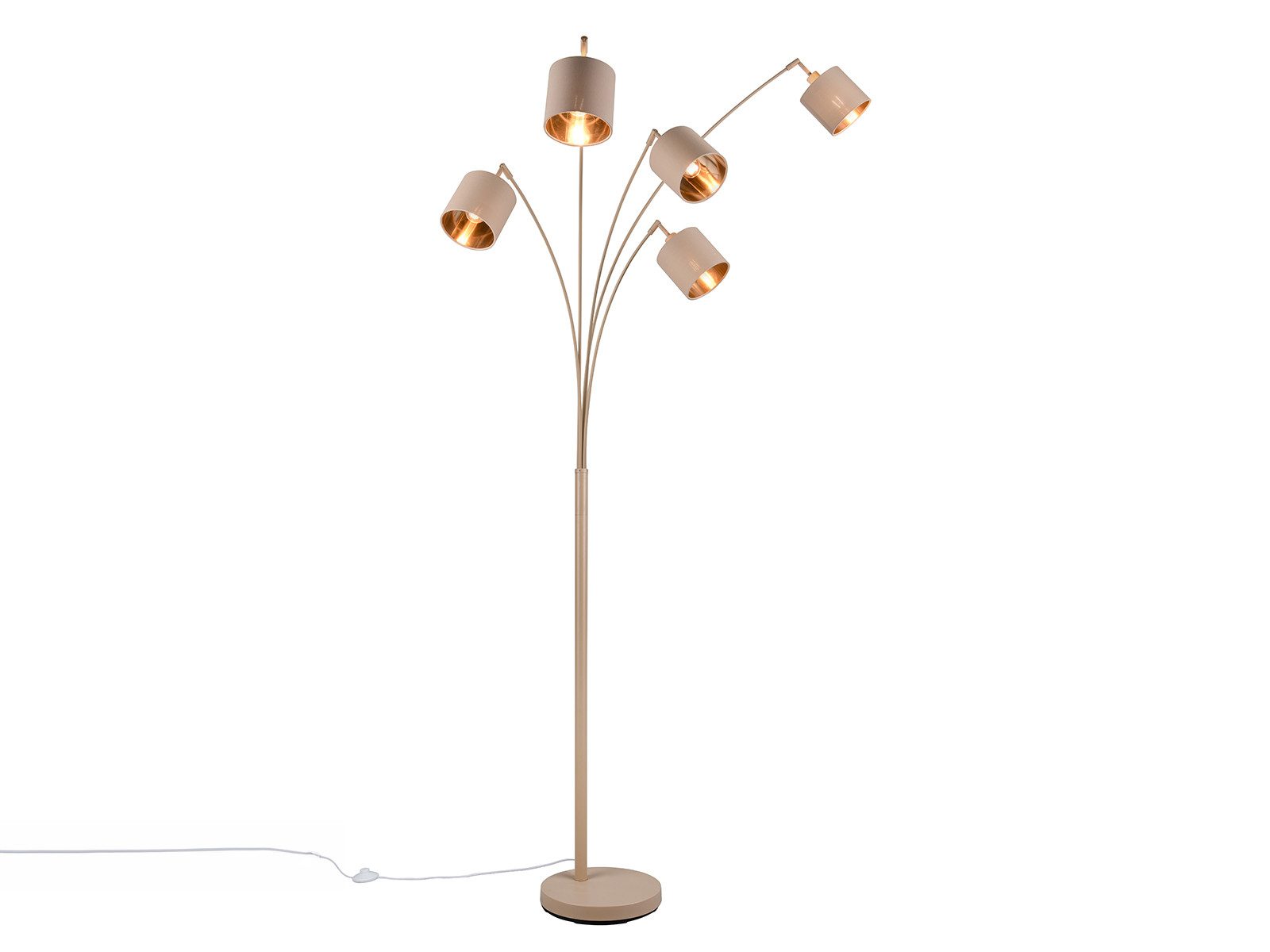 Reality Leuchten LED Stehlampe 5-flammig mit Stoffschirm, Höhe 200cm, dimmbar, LED wechselbar, Warmweiß, große Stehleuchte gebogen inkl. E14 LEDs, Wohnzimmer Lampe stehend