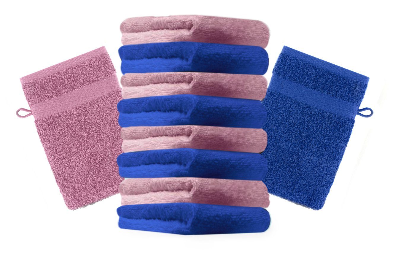 Betz Waschhandschuh 10 Stück Waschhandschuhe Premium 100% Baumwolle Waschlappen Set 16x21 cm Farbe Royalblau und Altrosa