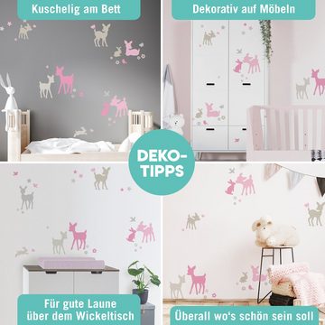 lovely label Wandsticker Häschen & Rehe rosa/grau/beige - Wandtattoo Kinderzimmer Baby Mädchen
