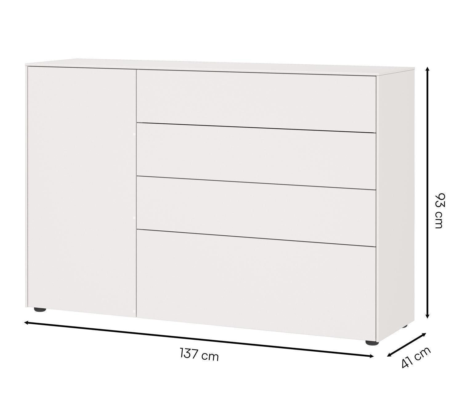 Vito Kommode LOMENA, Cashmeregrau, 1 Tür, 4 Schubladen, Push-to-Open-Funktion, B 137 x H 93 x T 41 cm