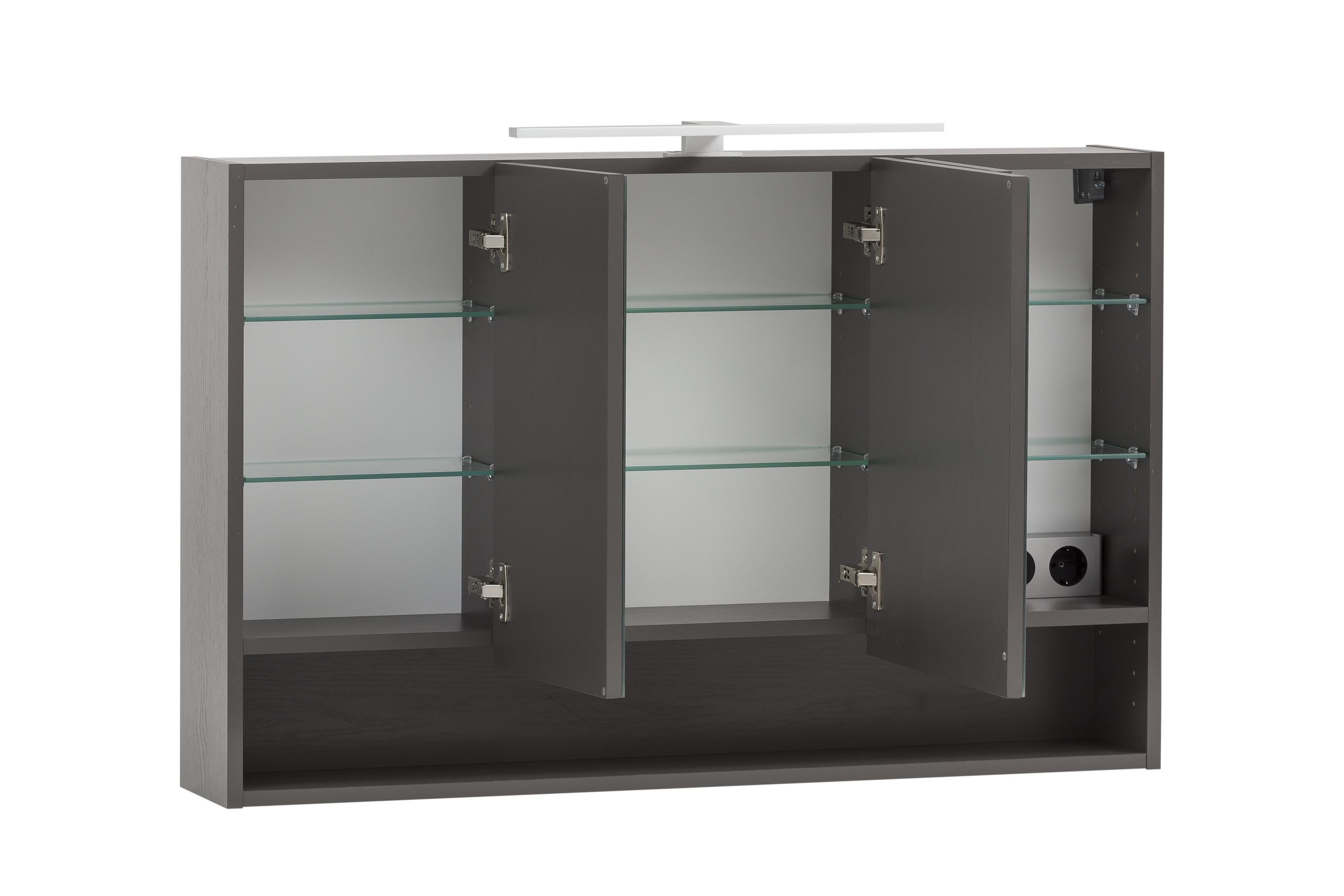 HELD MÖBEL Badezimmerspiegelschrank in graphit mit 3 Türen und 6 Einlegeböden (B/H/T: 100x64x20 cm)