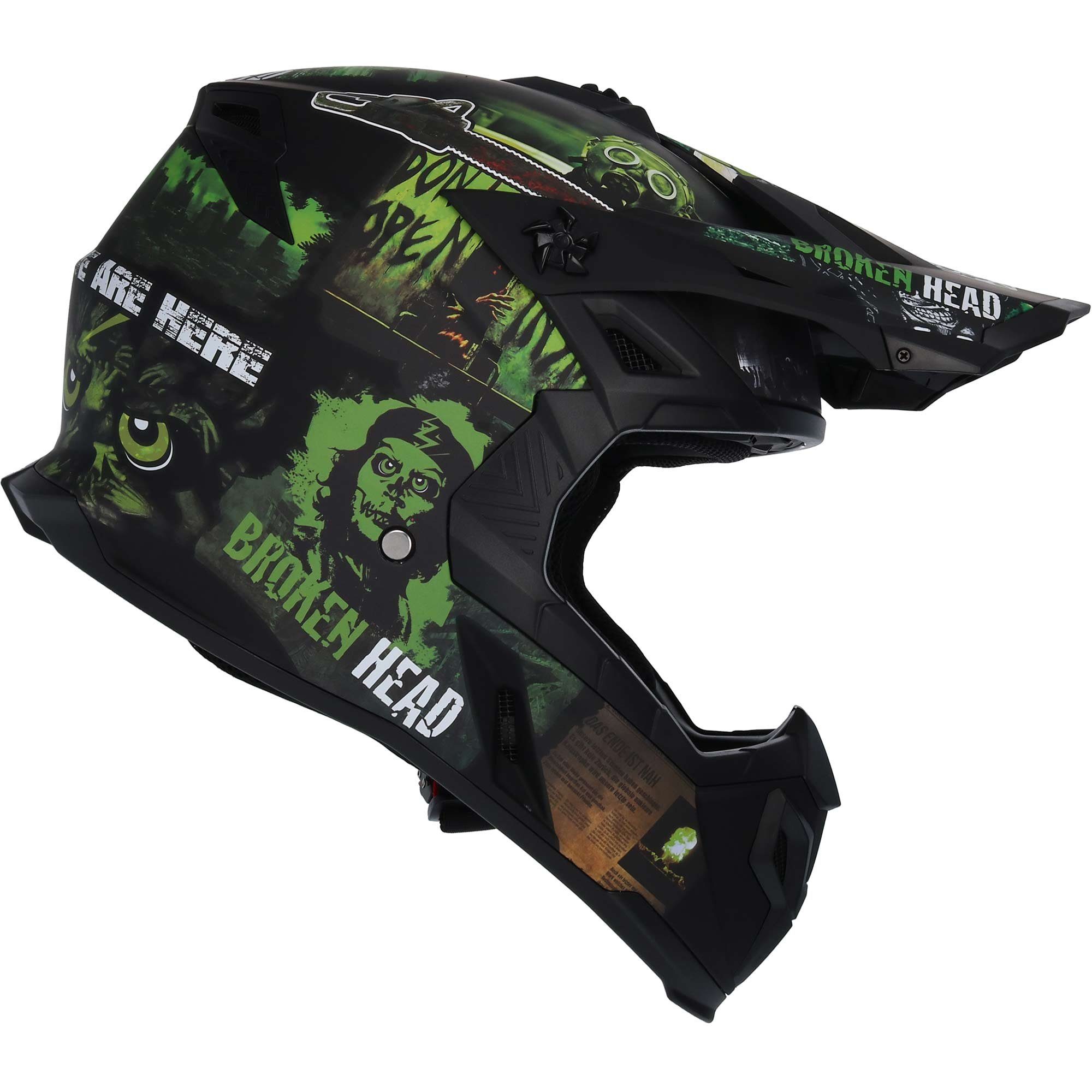 Motorradhelm Resolution grün, verstellbarer Helmschirm
