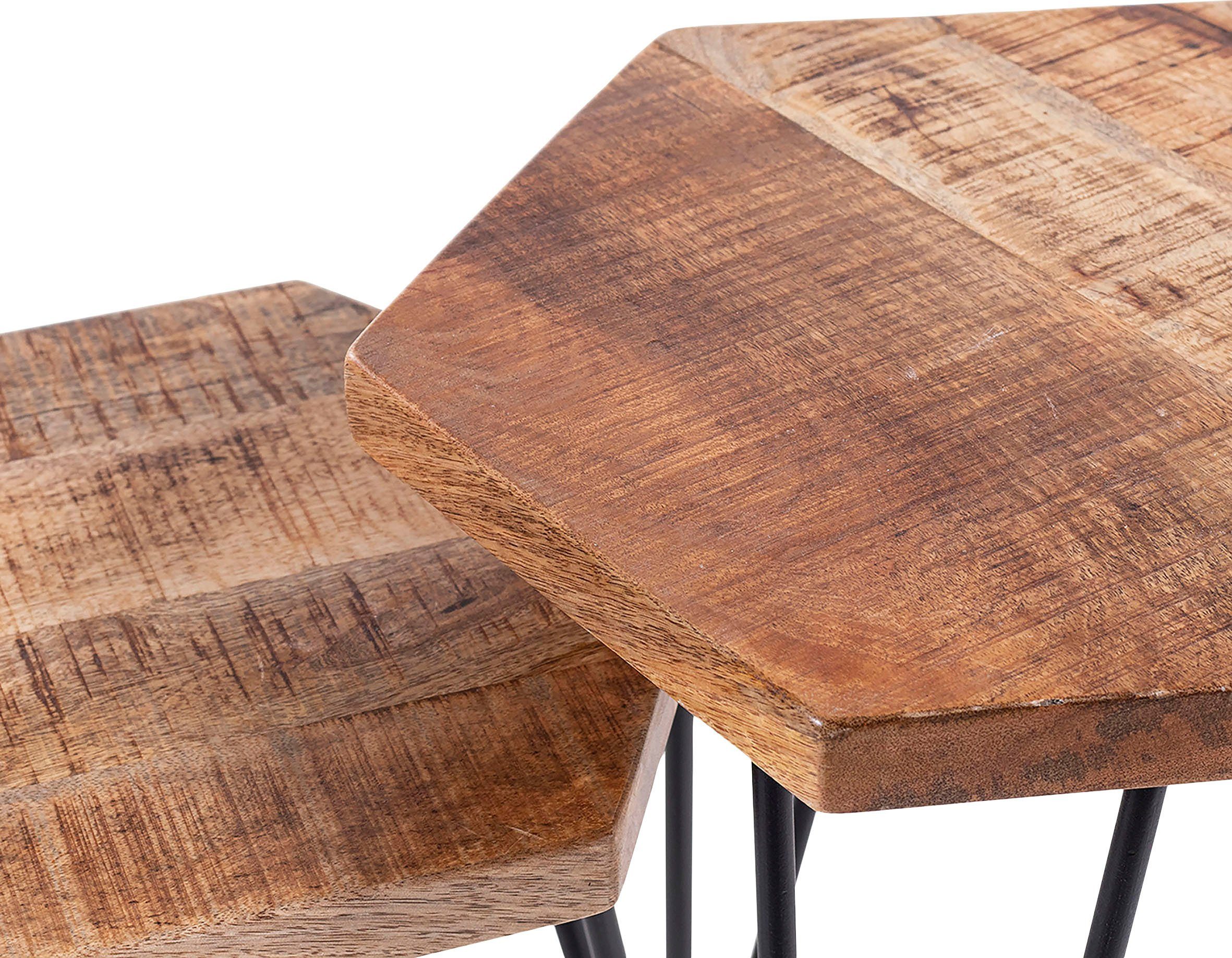Massivholz, Beistelltisch bestehend Elea, 2 aus aus byLIVING Tischen