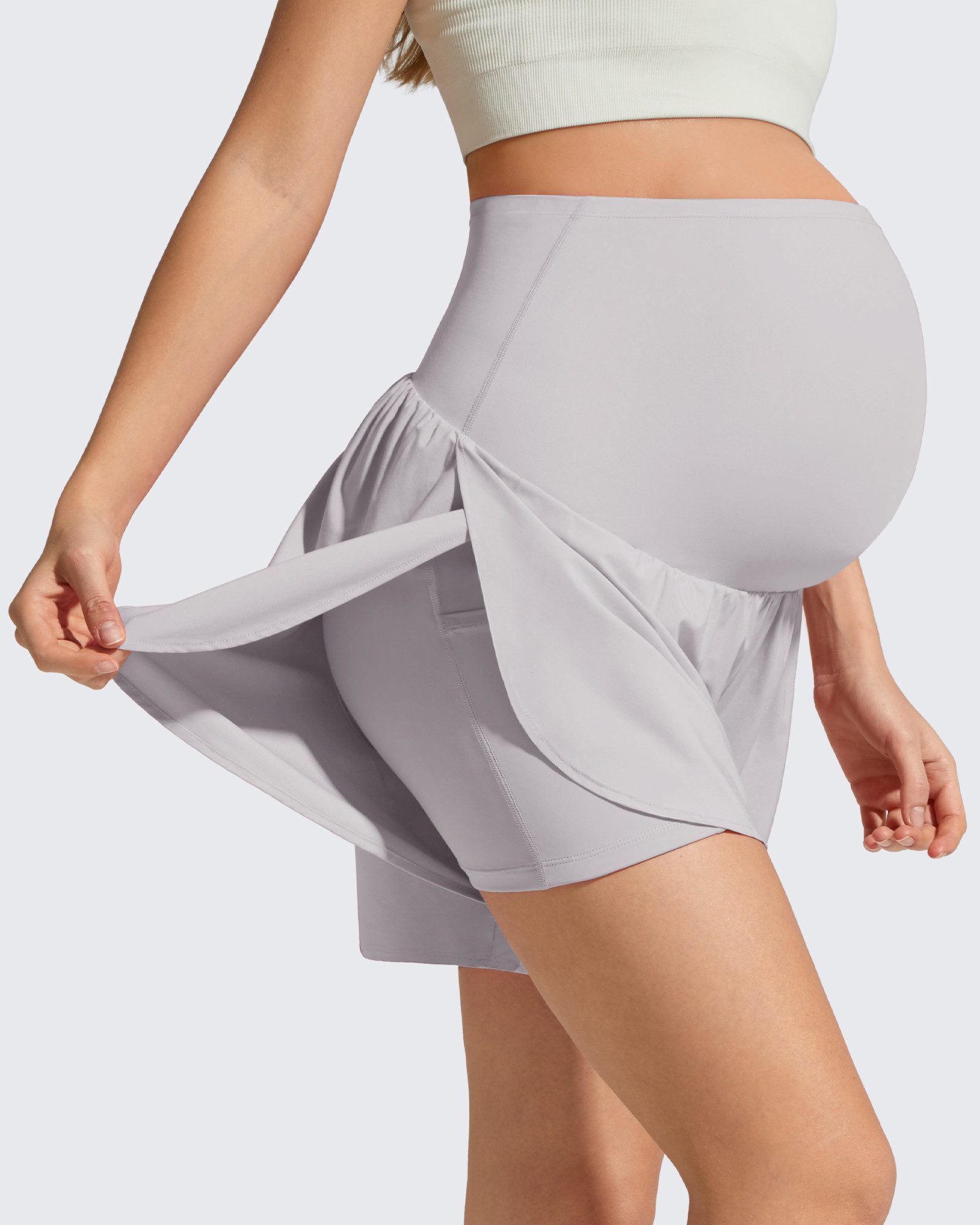G4Free Umstandsshorts Damen Schwangerschafts-Sportshorts, High Waist Yoga Shorts Chillwhisp Umstandsshorts für Damen, Schwangerschaftsrock mit Tasche