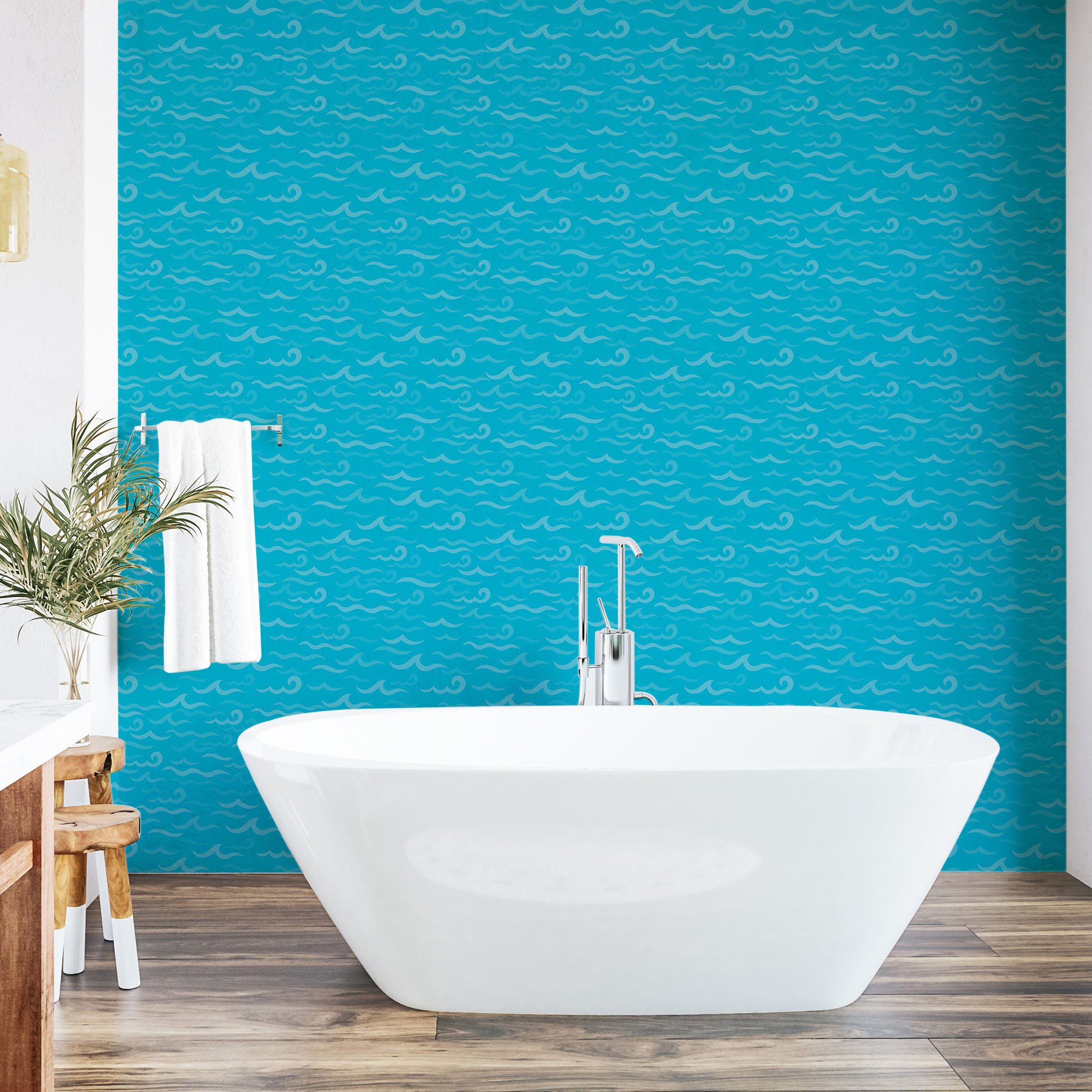 Wohnzimmer Vinyltapete Küchenakzent, Abakuhaus selbstklebendes Nautical Sea Blau Waves Simplistic