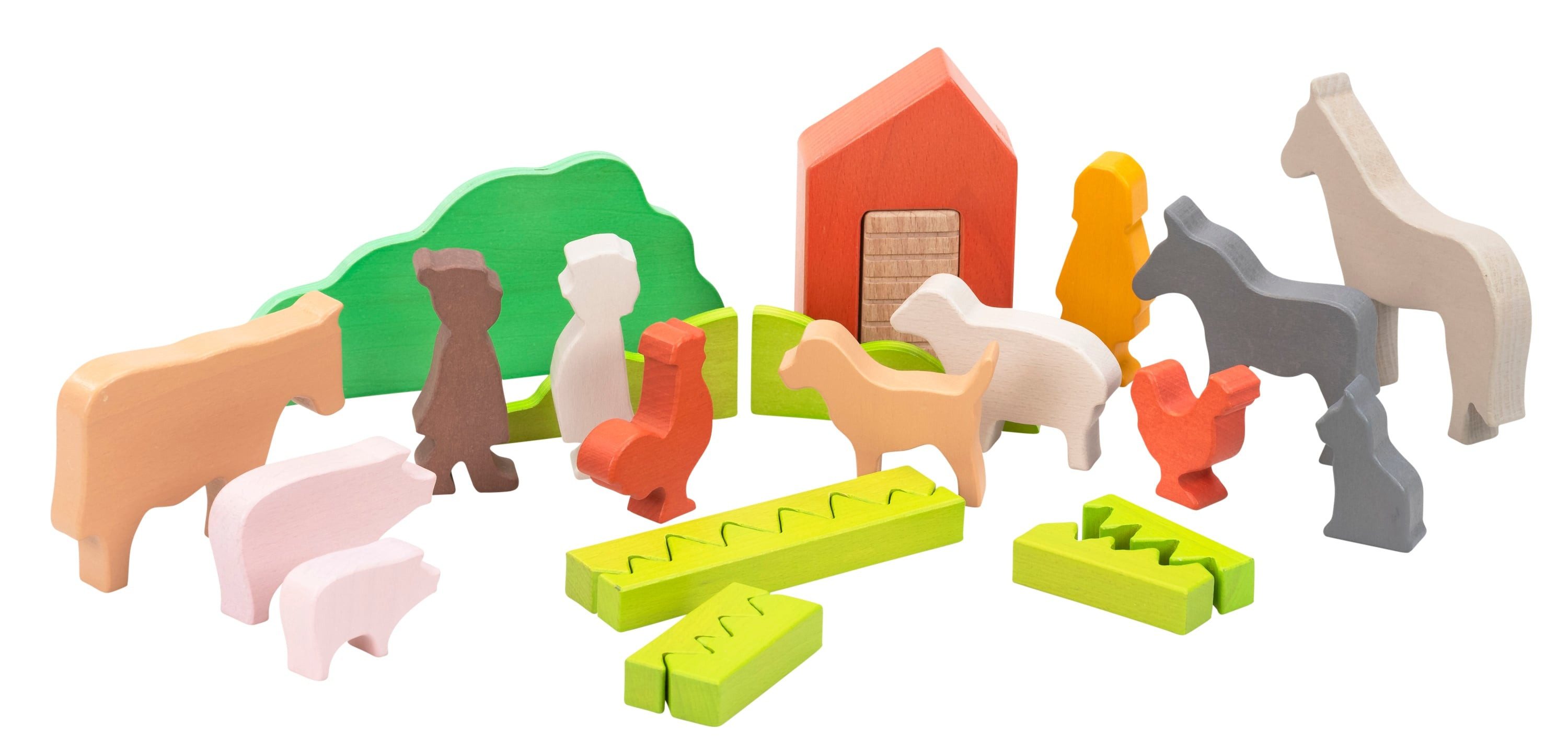 Betzold Bausteinset „Bauernhof“ – Holzspiel für Rollenspiele Spielbausteine