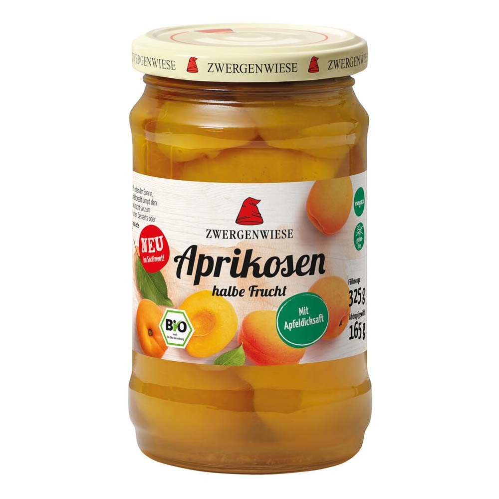 Zwergenwiese Obstkonserve Aprikosen halbiert im Glas 325g