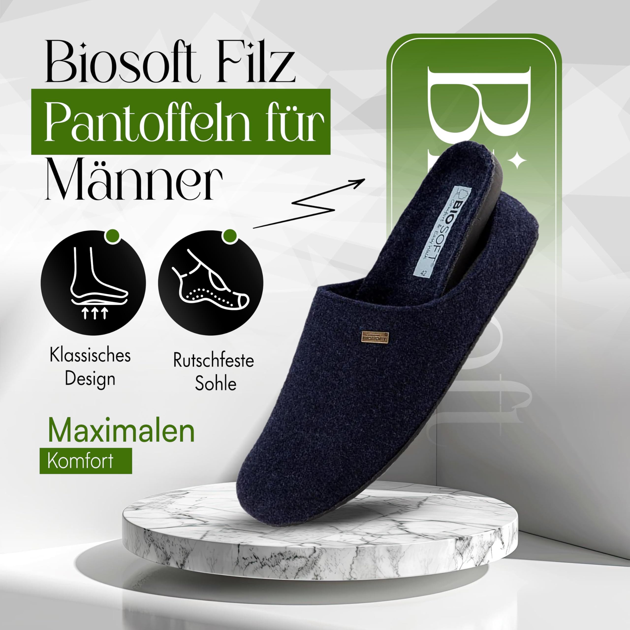Biosoft Comfort & Easy Walk Biosoft Filz Hausschuhe Herren Größe 42 - 46 Mister Cosy, Hausschuhe Hausschuh