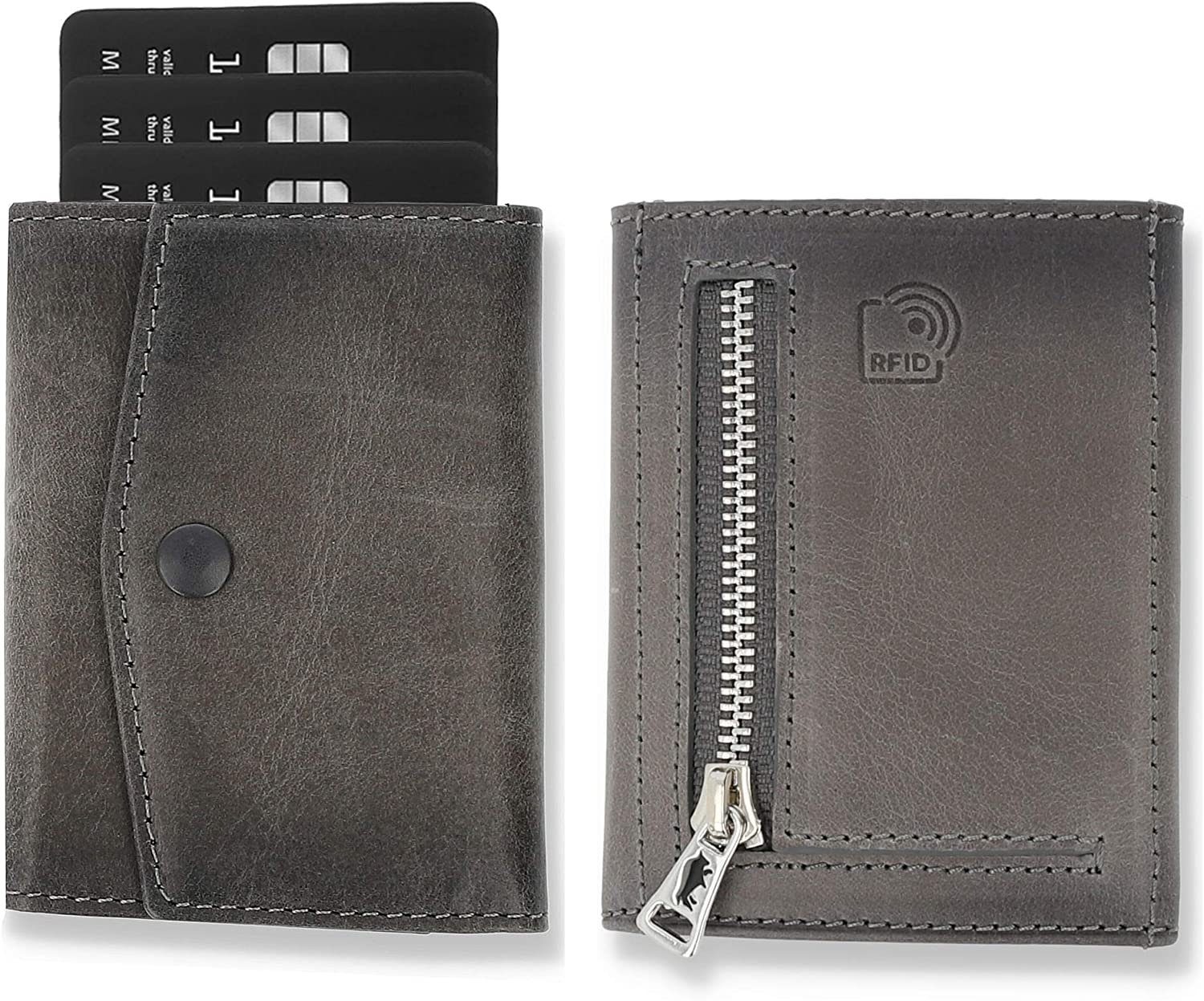 Solo Pelle Geldbörse Slim Wallet mit Münzfach I Geldbeutel mit RFID Schutz I für 12 Karten, RFID Schutz, Echtes Leder, dünne Geldbörse Steingrau