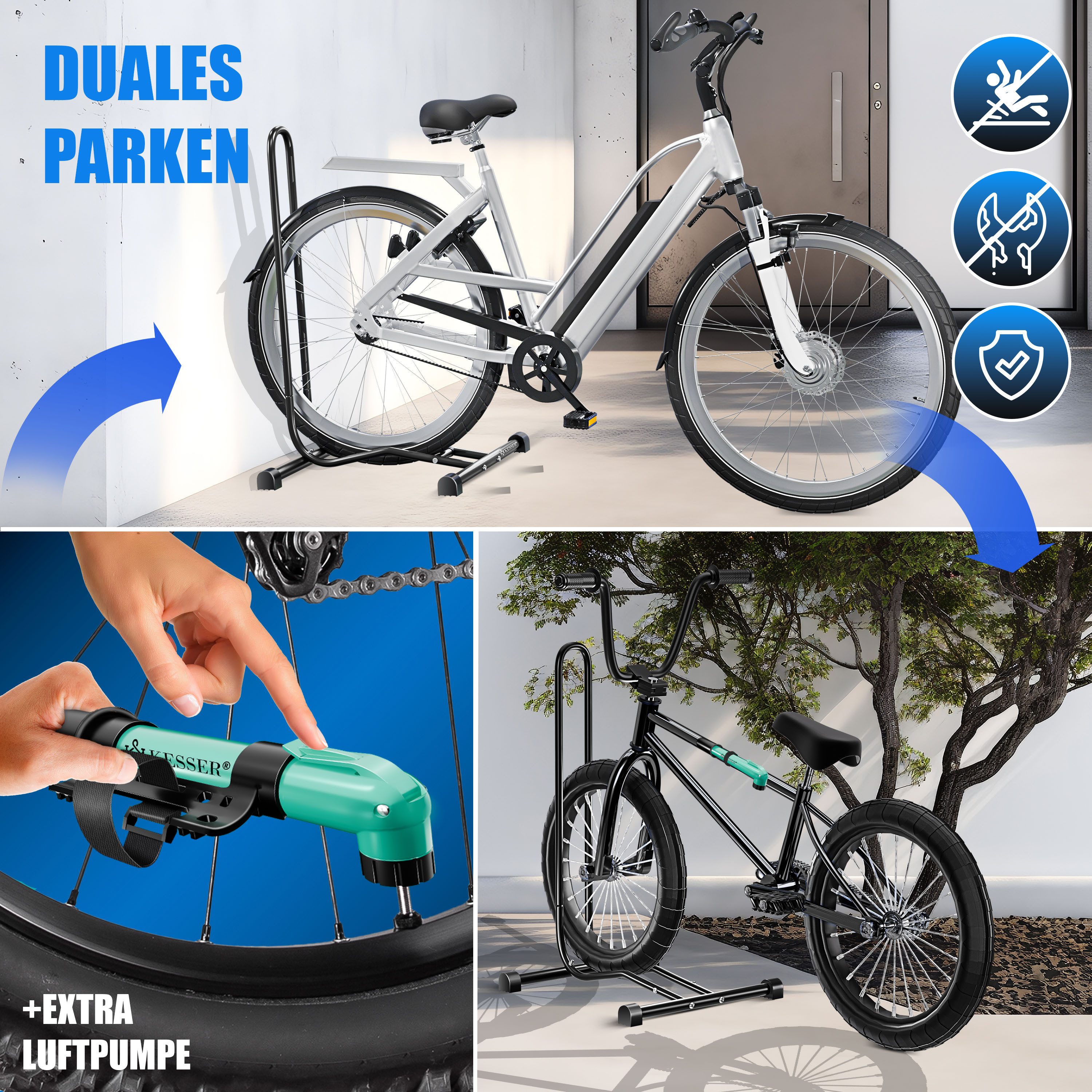 KESSER Fahrradständer, Fahrradständer für Mountainbike, E-Bike, Citybike, Rennrad, MTB