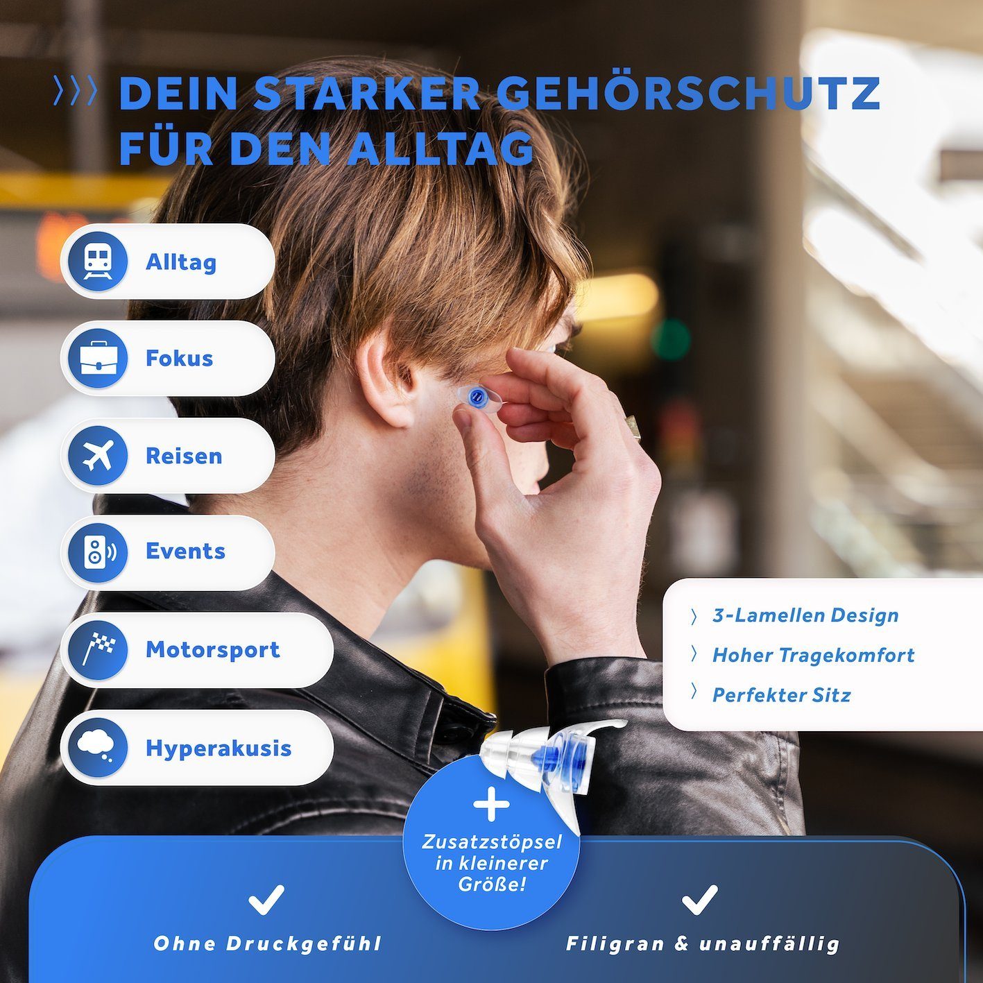 starkem Gehörschutz Ohrstöpsel Filter Schallwerk SCHALLWERK mit Strong+ Gehörschutzstöpsel ® extra Schutz Blaue