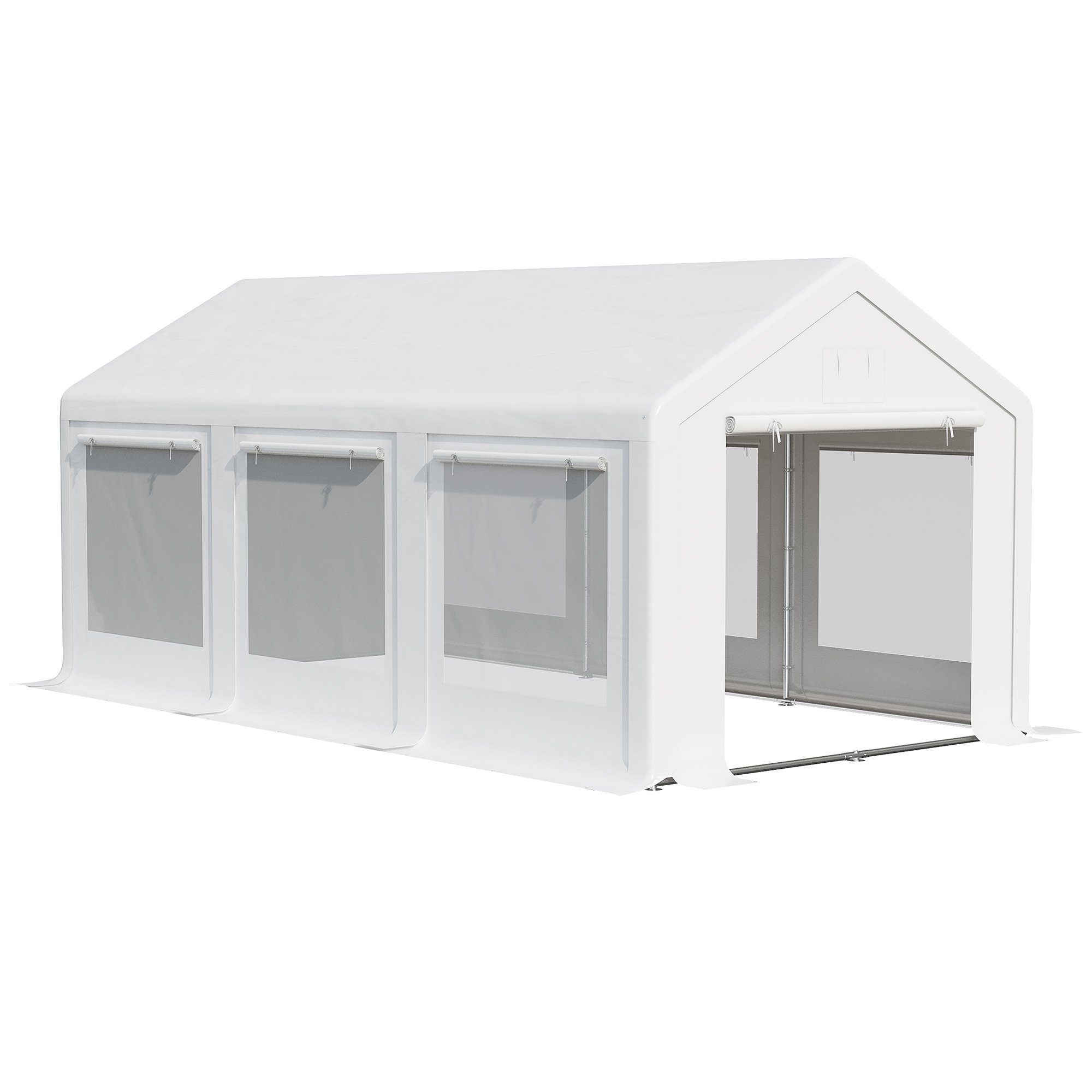 Outsunny Pavillon mit aufrollbaren Seitenwänden, mit 4 Seitenteilen, (Partyzelt, Partypavillon), für Garten, Balkon, Weiß