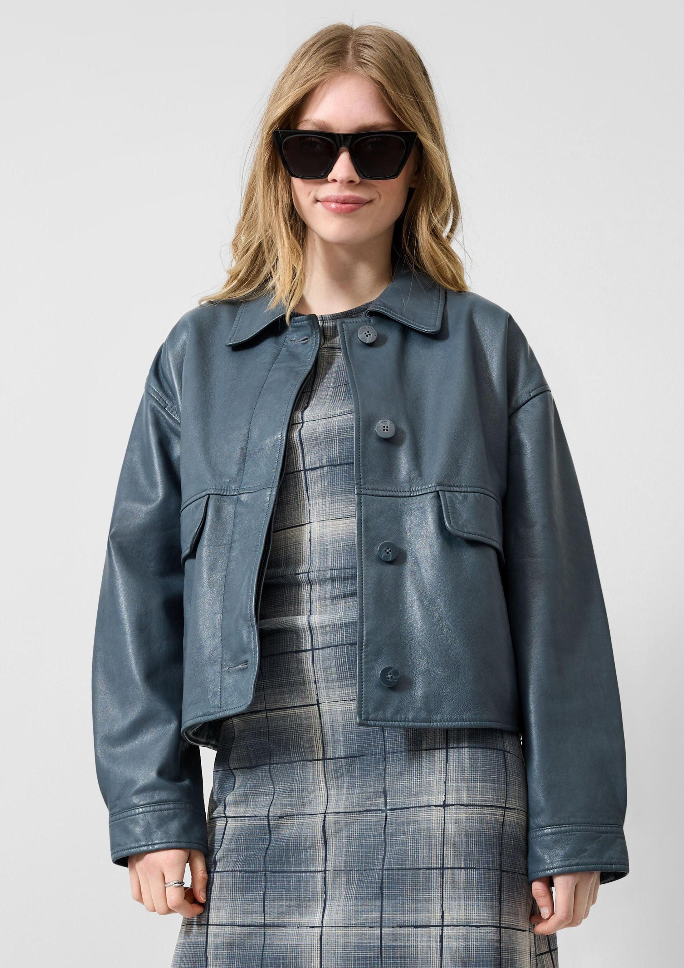 QS Funktionsjacke Outdoor-Jacke Echtlederjacke mit Pattentaschen