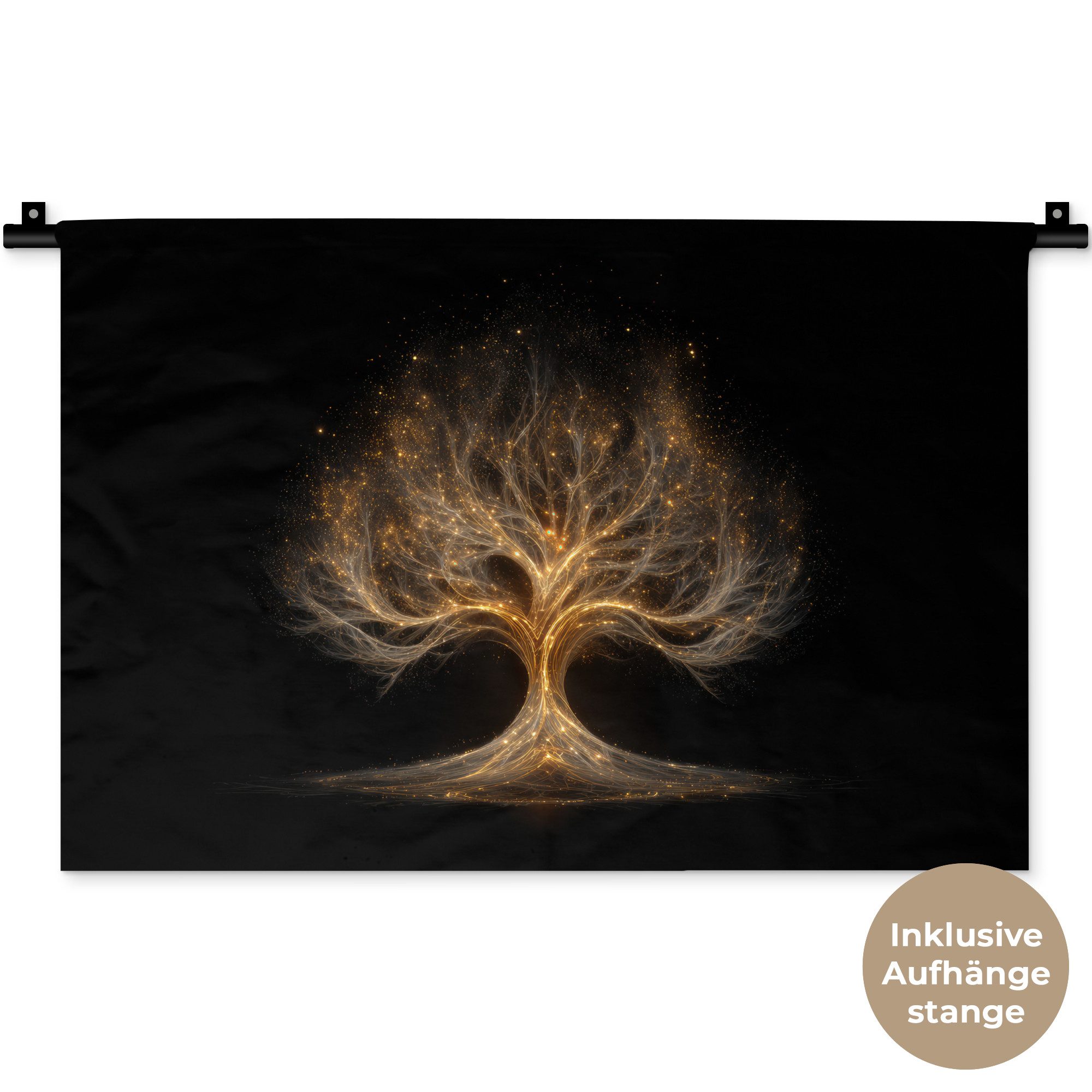MuchoWow Wandteppich Lichter - Baum - Abstrakt - Schwarz, Rechteckig, Höhe: 3 mm, Wandteppich für Wohnzimmer, Schlafzimmer, 60x40 cm