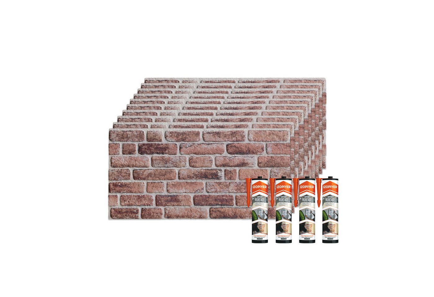 IZODEKOR 3D Wandpaneel EPS Styropor Wandverkleidung in Steinoptik – für Innen & Außen, BxL: 50x100 cm, 0,50 qm, (1er- oder 10er-Set, optional mit 4 Montageklebern) wasserfest, leicht zuschneidbar, außen mit UV-Schutz